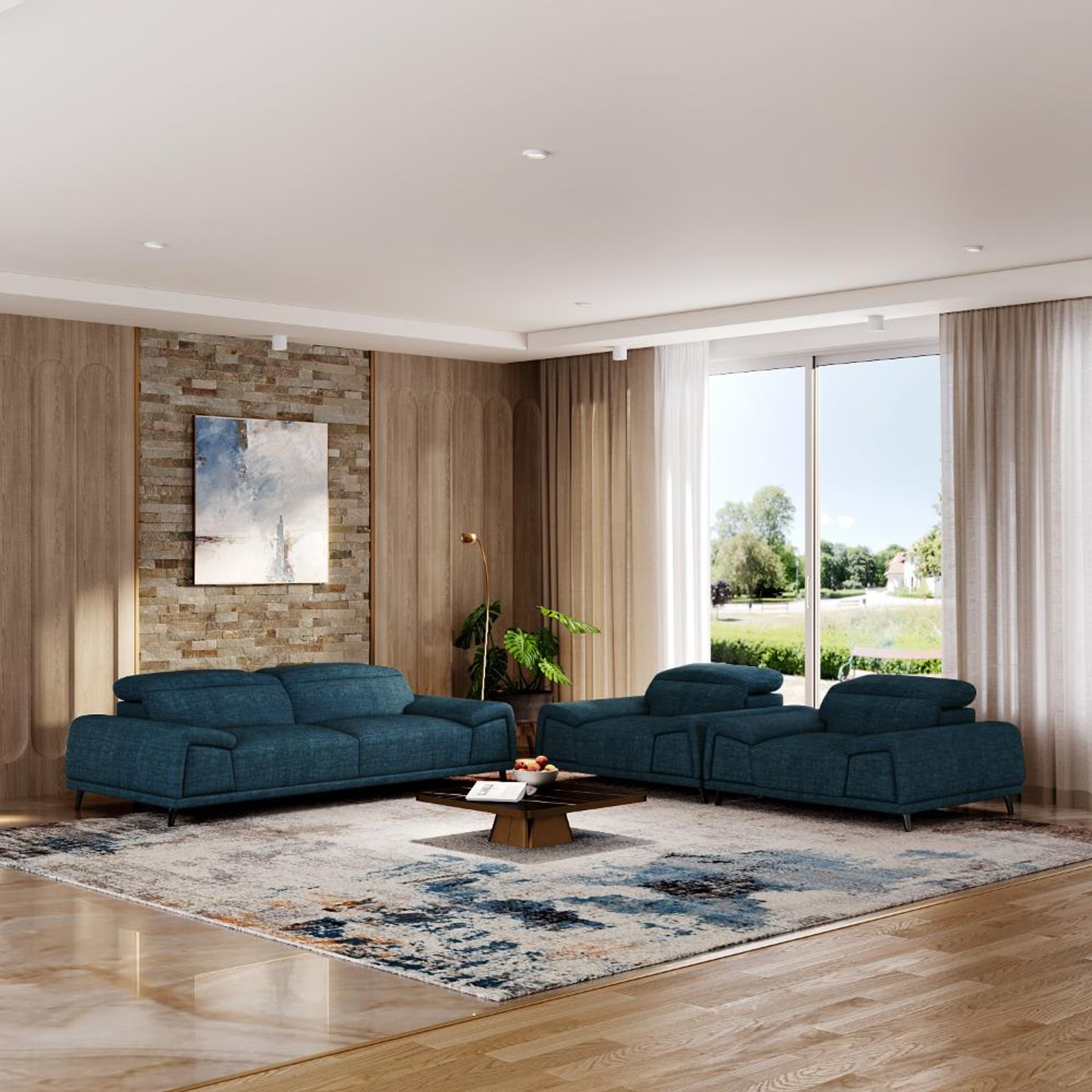 Wakefit Suva Sofa Set (3+1+1) Seater Regular, Set (3+1+1), Deep Ocean