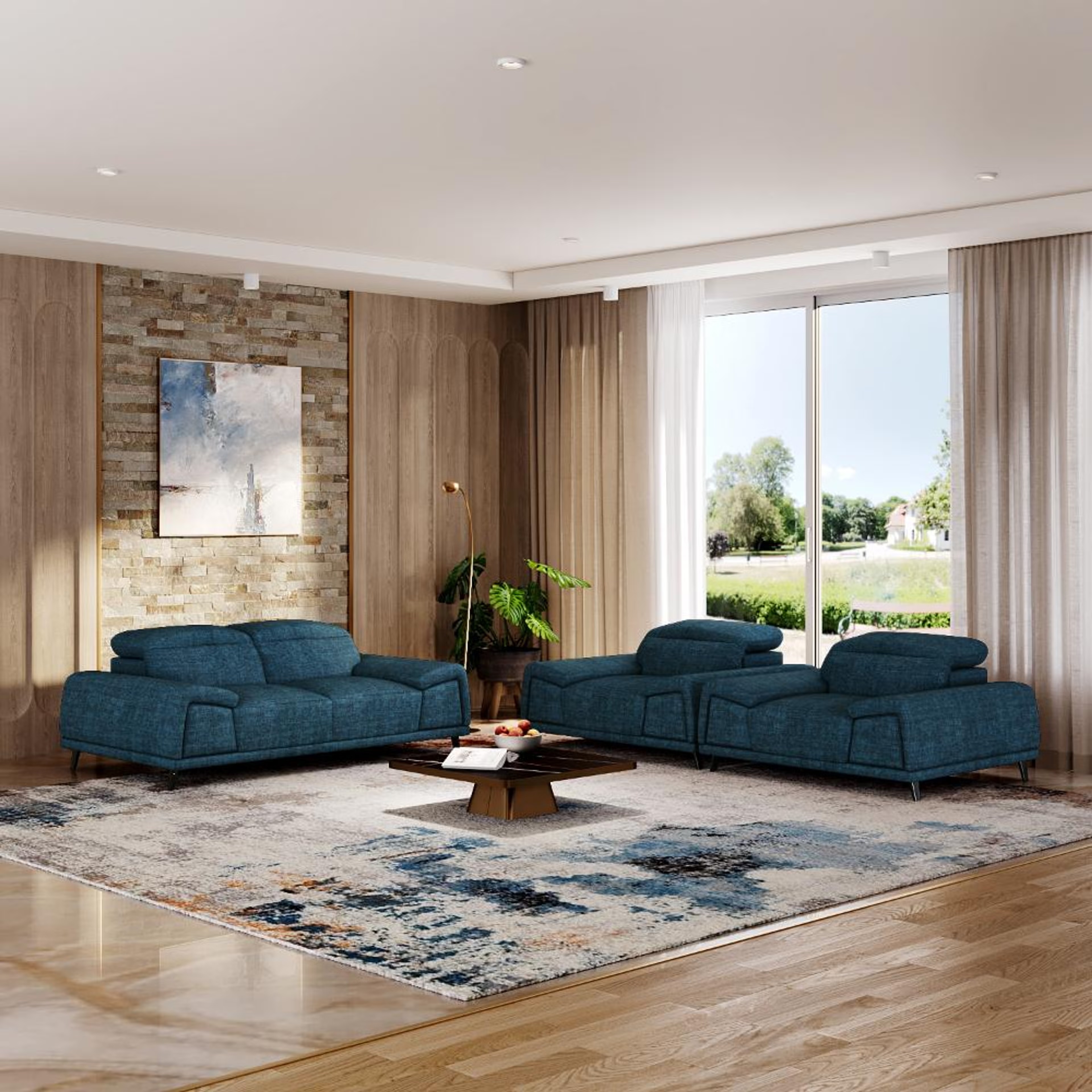 Wakefit Suva Sofa Set (2+1+1) Seater Regular, Set (2+1+1), Deep Ocean