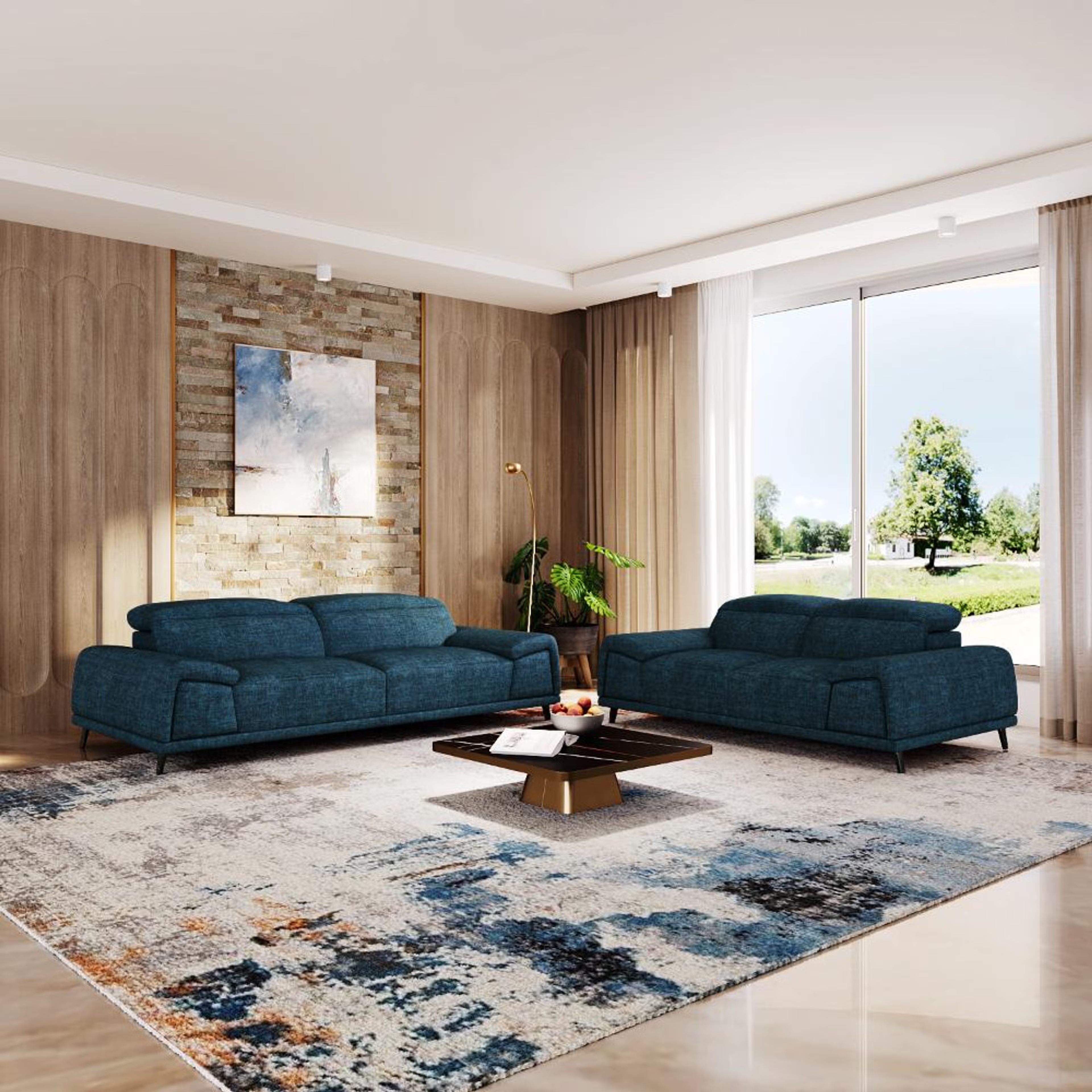Wakefit Suva Sofa Set (3+2) Seater Regular, Set (3+2), Deep Ocean