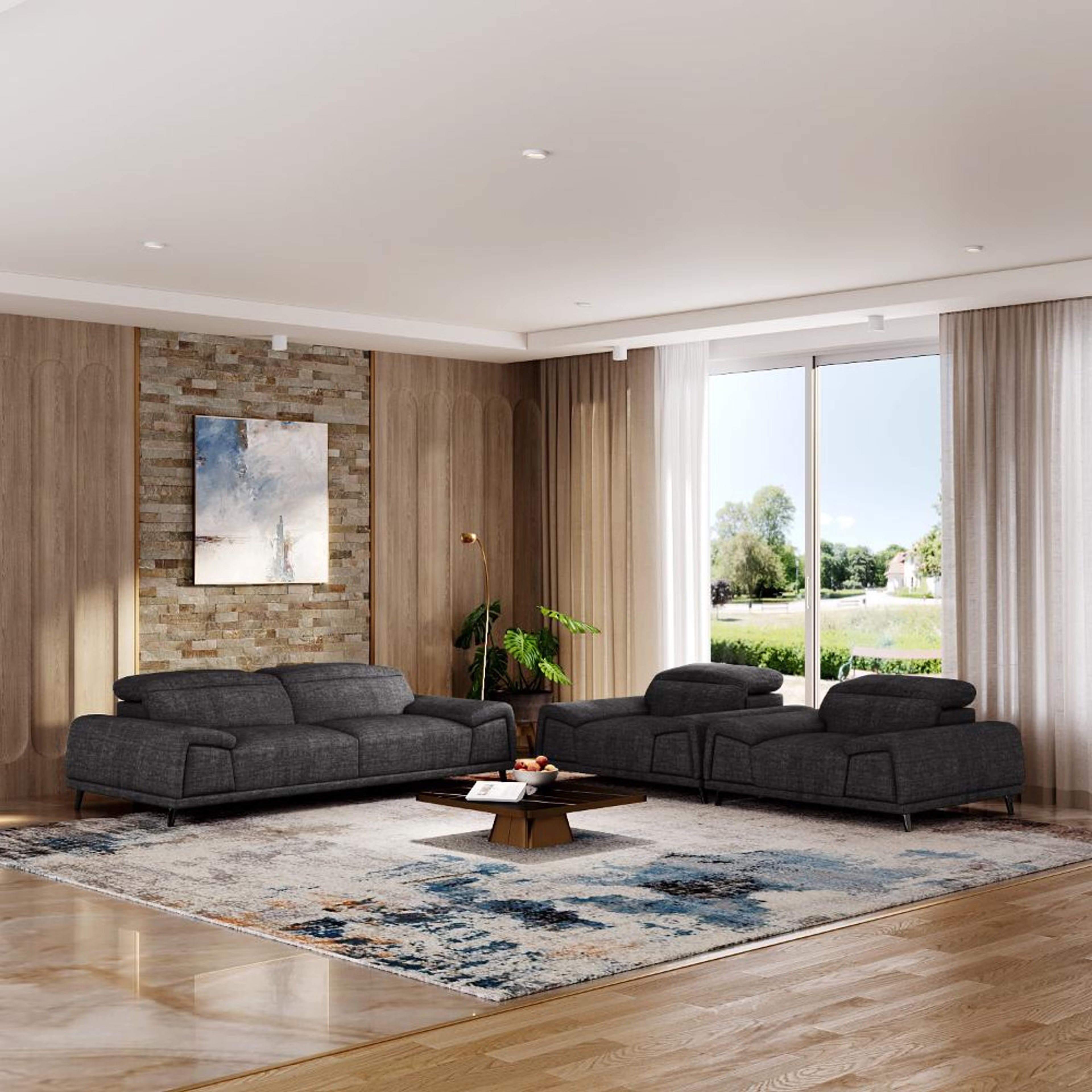 Wakefit Suva Sofa Set (3+1+1) Seater Regular, Set (3+1+1), Graphite
