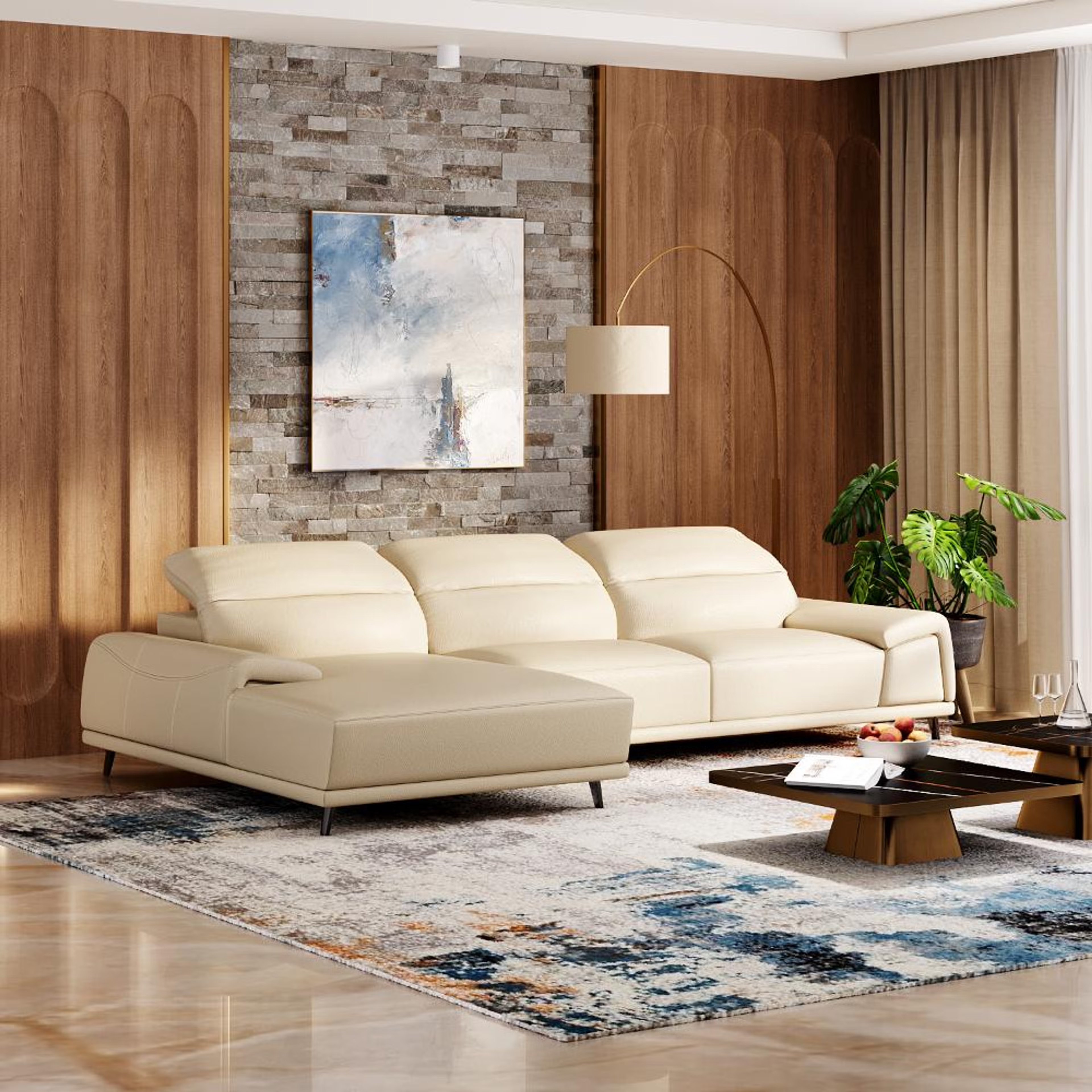 Wakefit Suva L Shape Sofa Set (3 Seater + Left Aligned Chaise) Sectional, Set (3 Seater + Left Aligned Chaise), Beige
