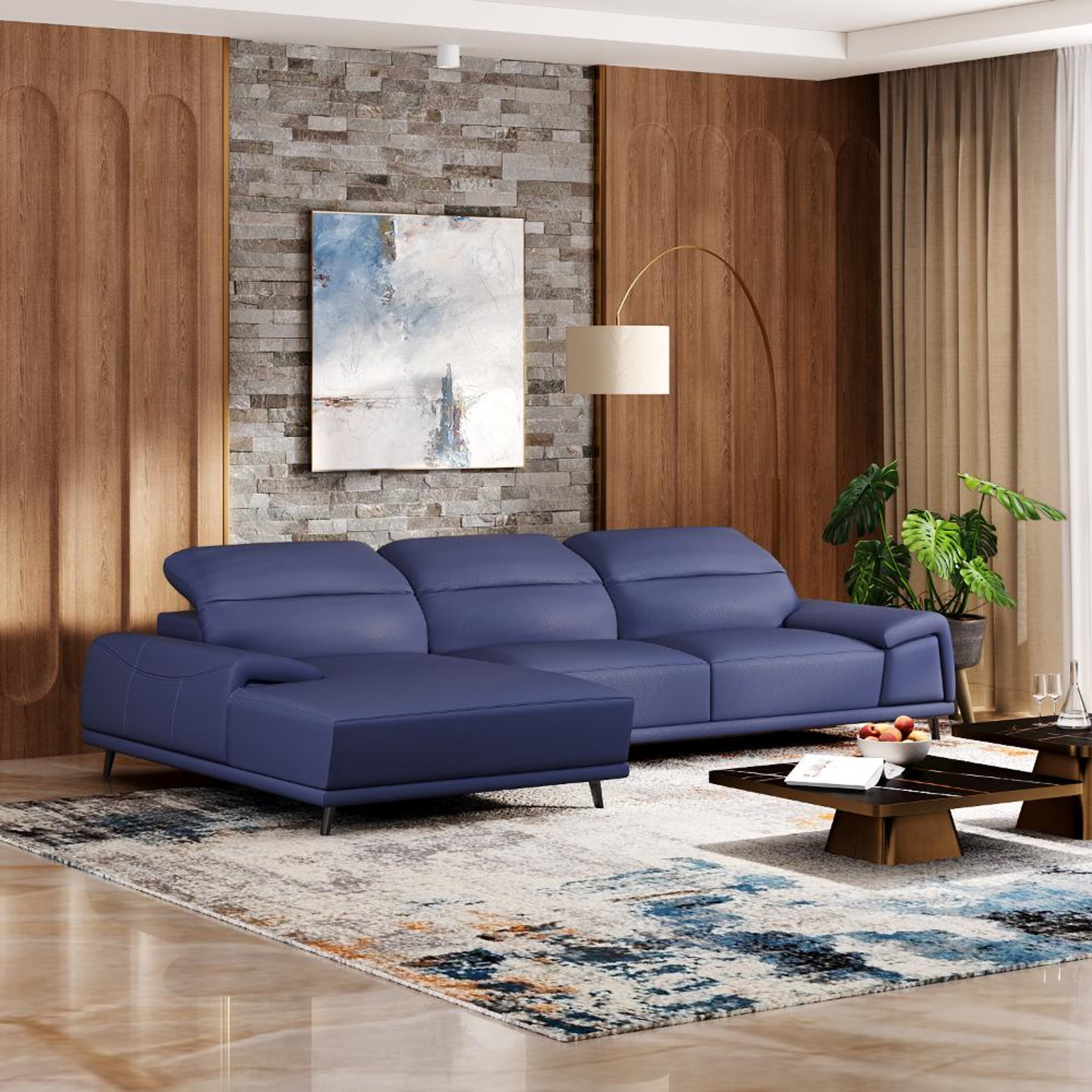 Home 25 Wakefit Suva L Shape Sofa Set (3 Seater + Left Aligned Chaise) Sectional, Set (3 Seater + Left Aligned Chaise), Blue