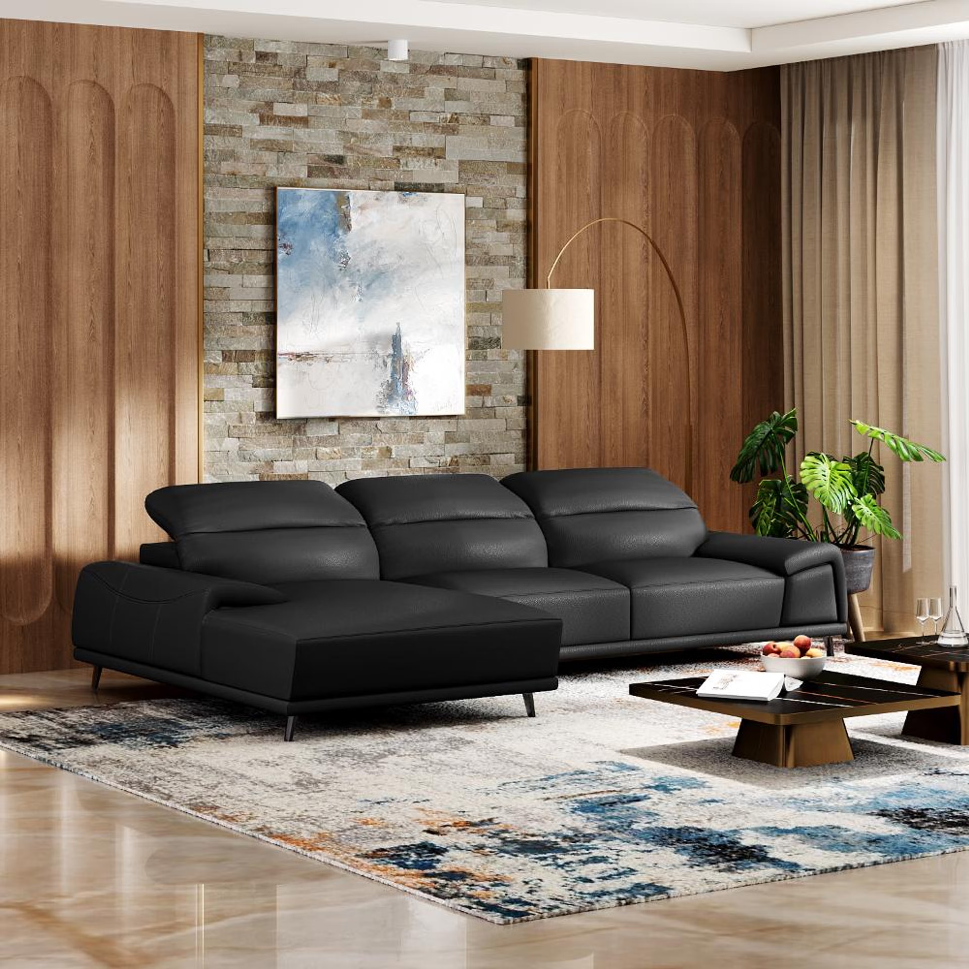 Wakefit Suva L Shape Sofa Set (3 Seater + Left Aligned Chaise) Sectional, Set (3 Seater + Left Aligned Chaise), Black