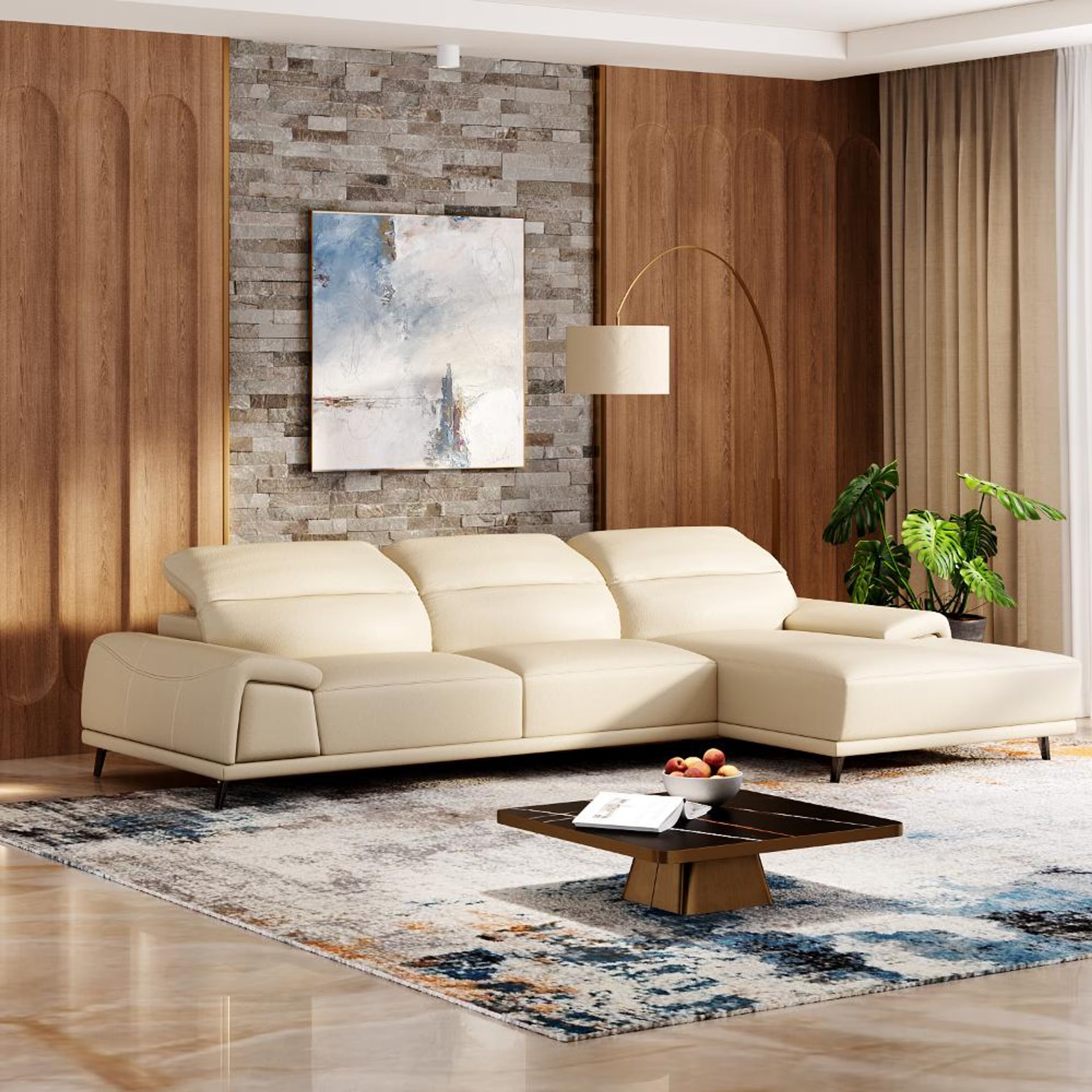 Wakefit Suva L Shape Sofa Set (3 Seater + Right Aligned Chaise) Sectional, Set (3 Seater + Right Aligned Chaise), Beige