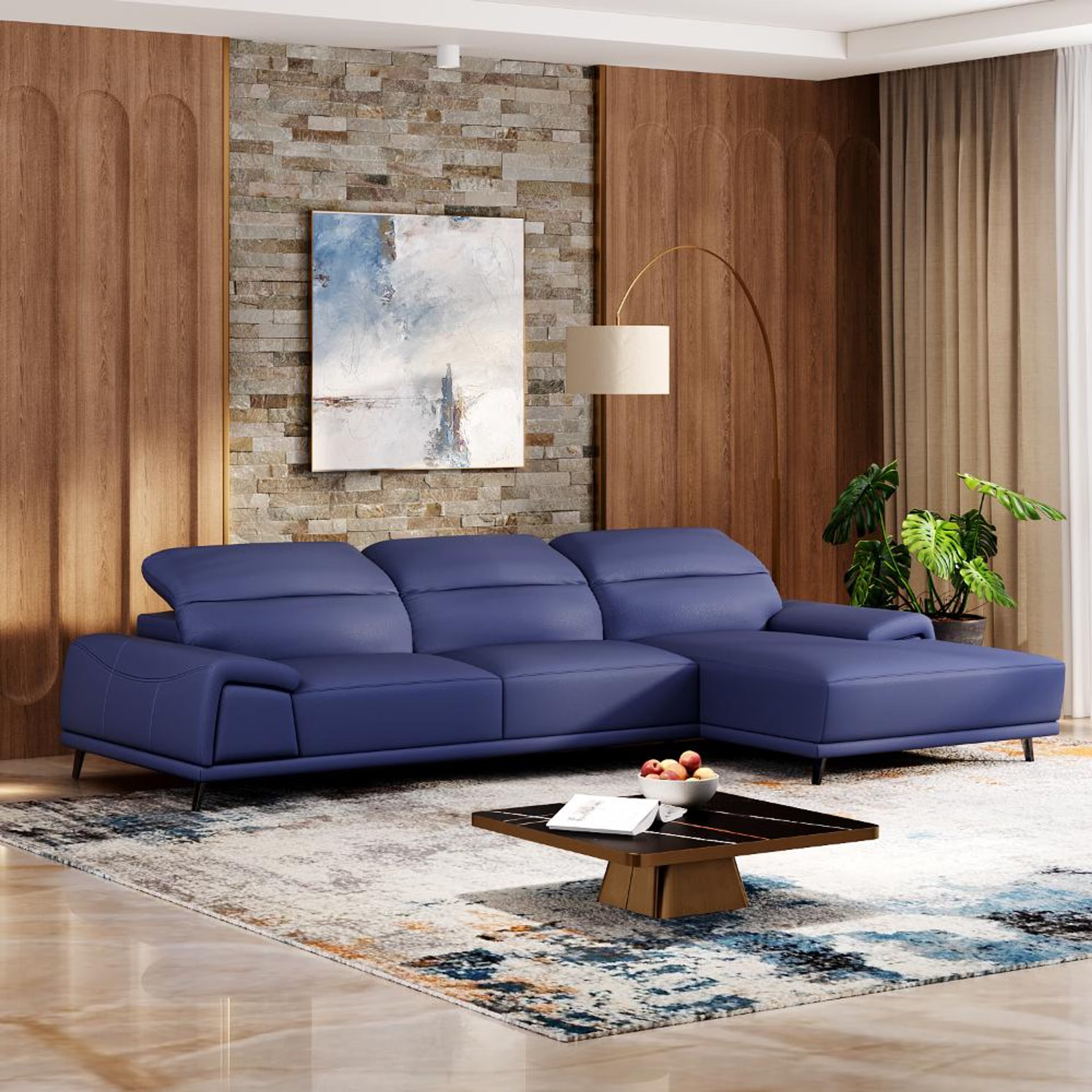 Wakefit Suva L Shape Sofa Set (3 Seater + Right Aligned Chaise) Sectional, Set (3 Seater + Right Aligned Chaise), Blue