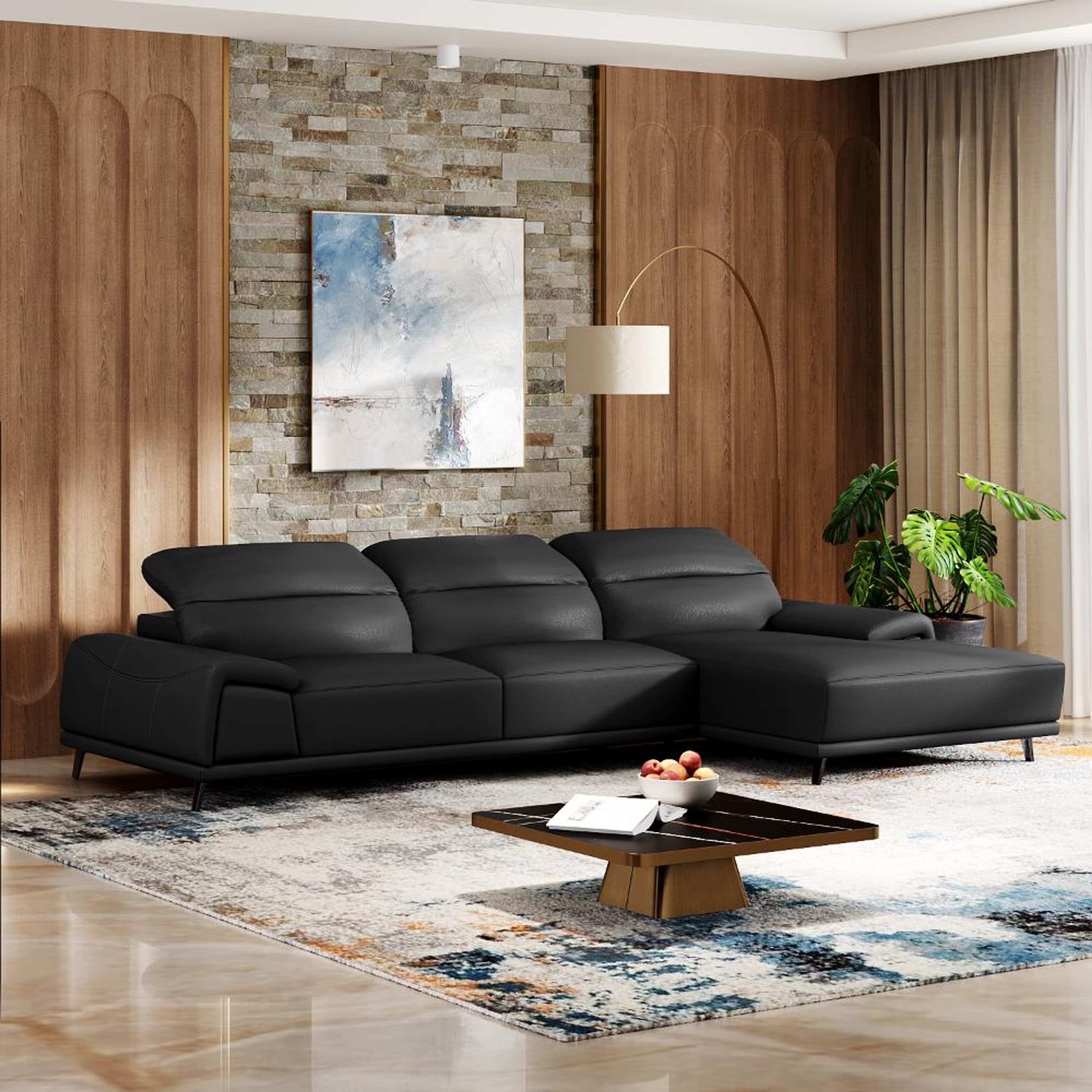 Home 46 Wakefit Suva L Shape Sofa Set (3 Seater + Right Aligned Chaise) Sectional, Set (3 Seater + Right Aligned Chaise), Black