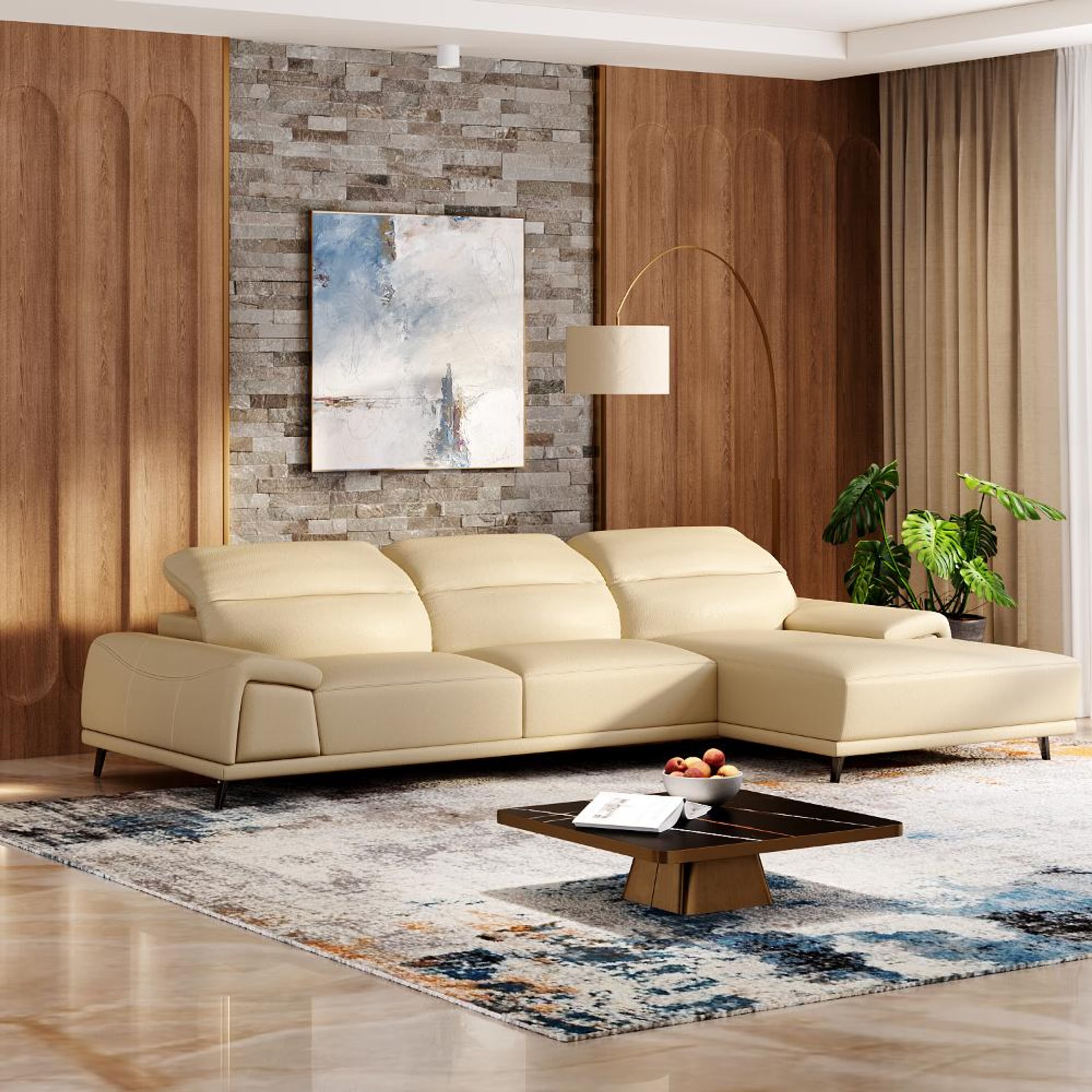 Wakefit Suva L Shape Sofa Set (3 Seater + Right Aligned Chaise) Sectional, Set (3 Seater + Right Aligned Chaise), Ivory