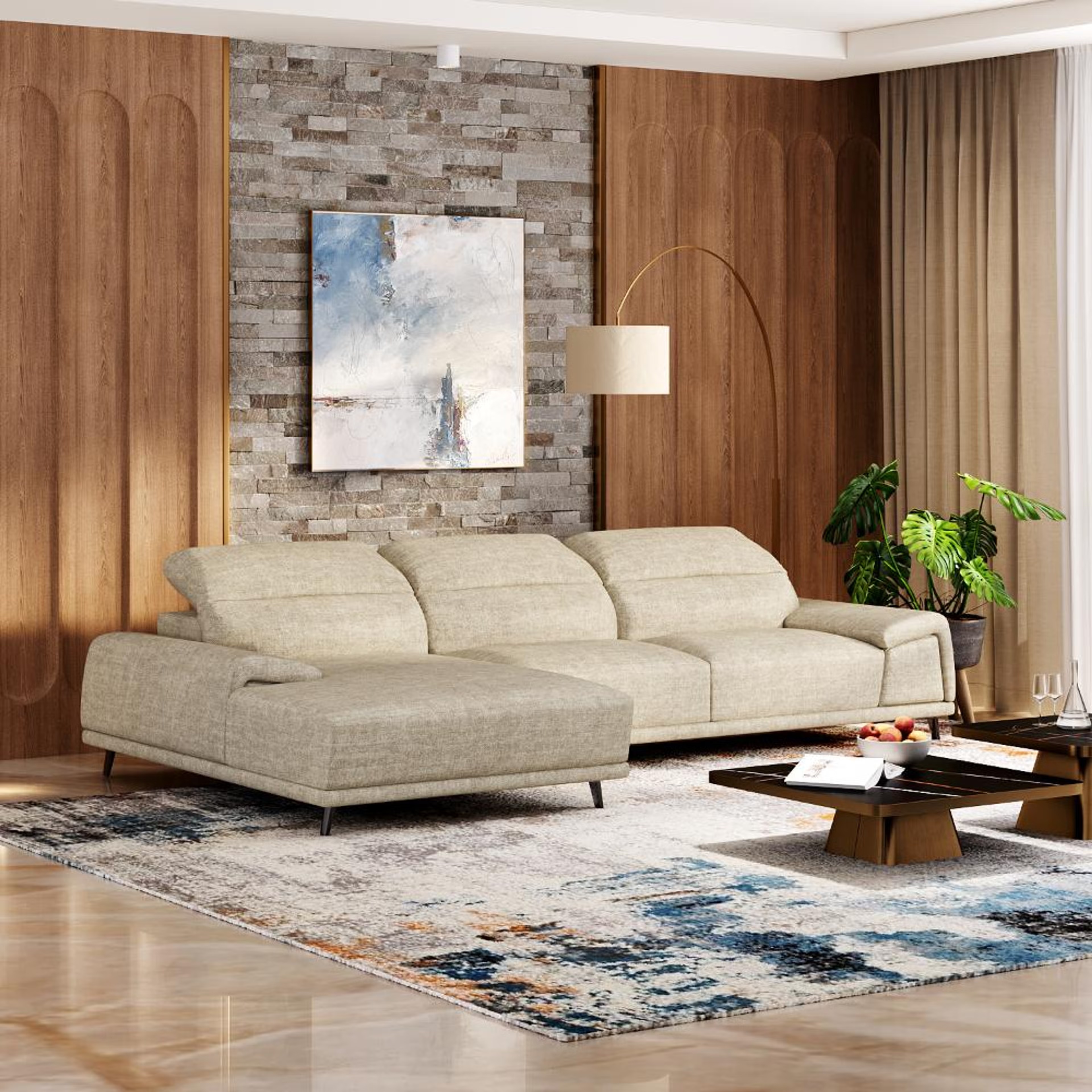 Home 34 Wakefit Suva L Shape Sofa Set (3 Seater + Left Aligned Chaise) Sectional, Set (3 Seater + Left Aligned Chaise), Beige