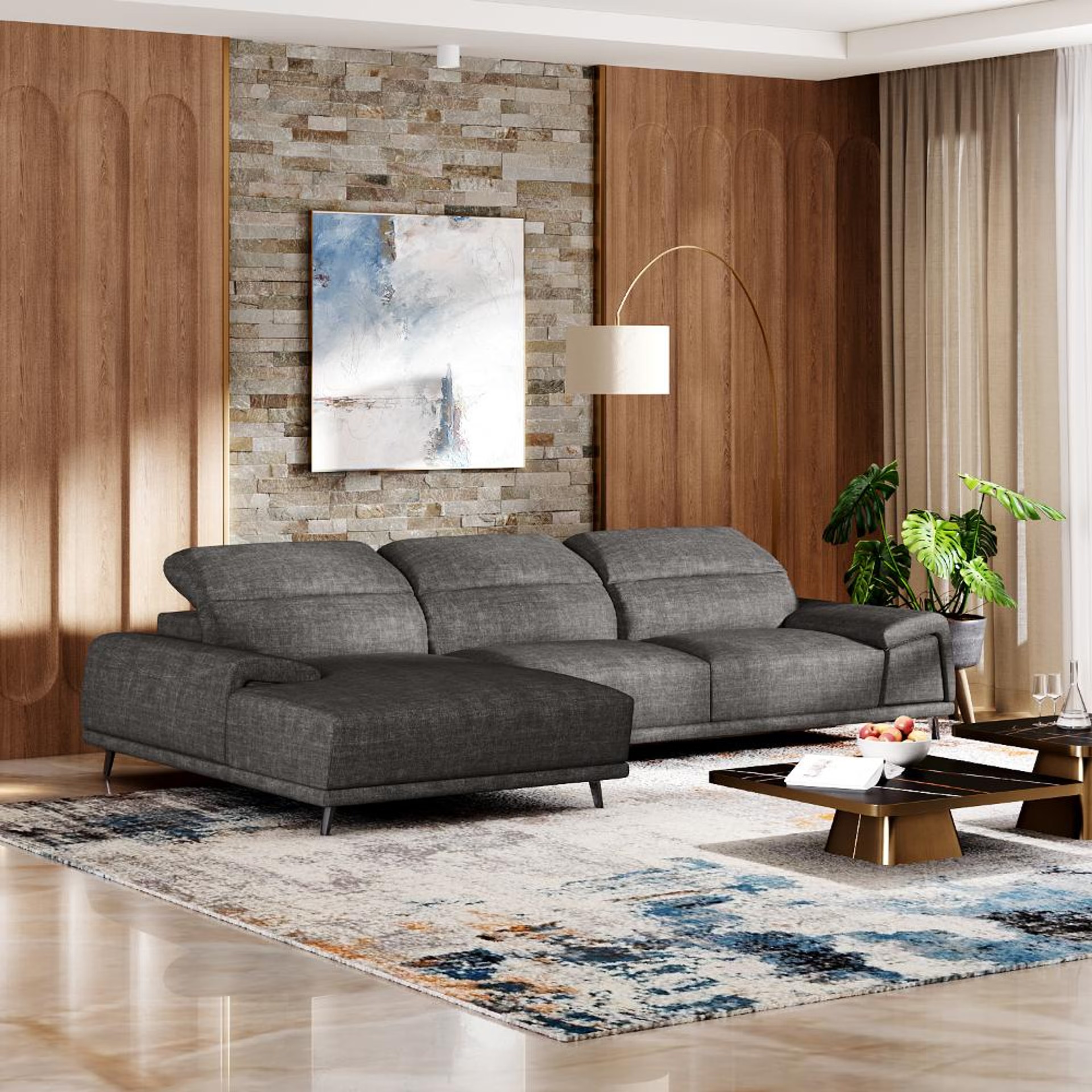 Home 39 Wakefit Suva L Shape Sofa Set (3 Seater + Left Aligned Chaise) Sectional, Set (3 Seater + Left Aligned Chaise), Graphite