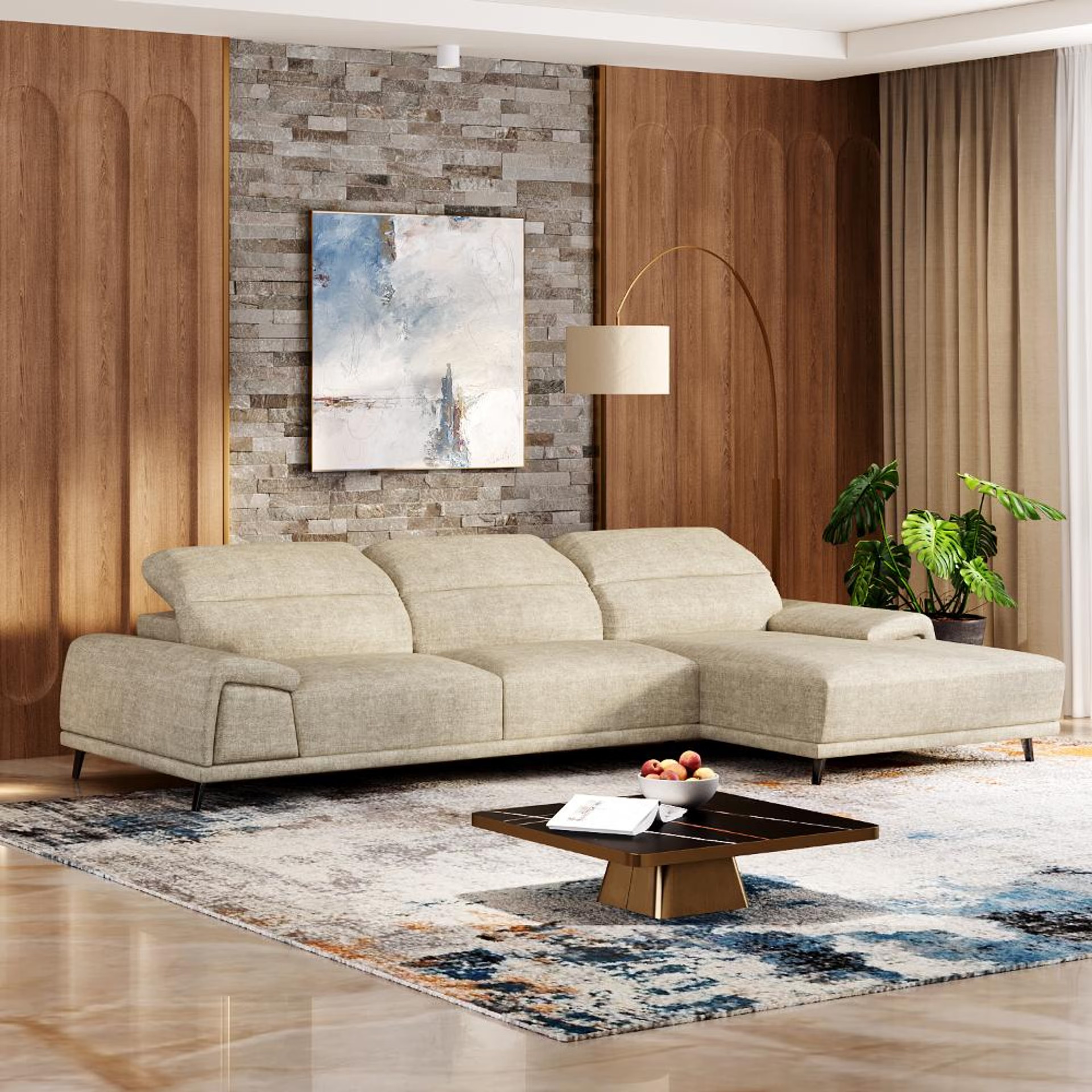 Wakefit Suva L Shape Sofa Set (3 Seater + Right Aligned Chaise) Sectional, Set (3 Seater + Right Aligned Chaise), Beige