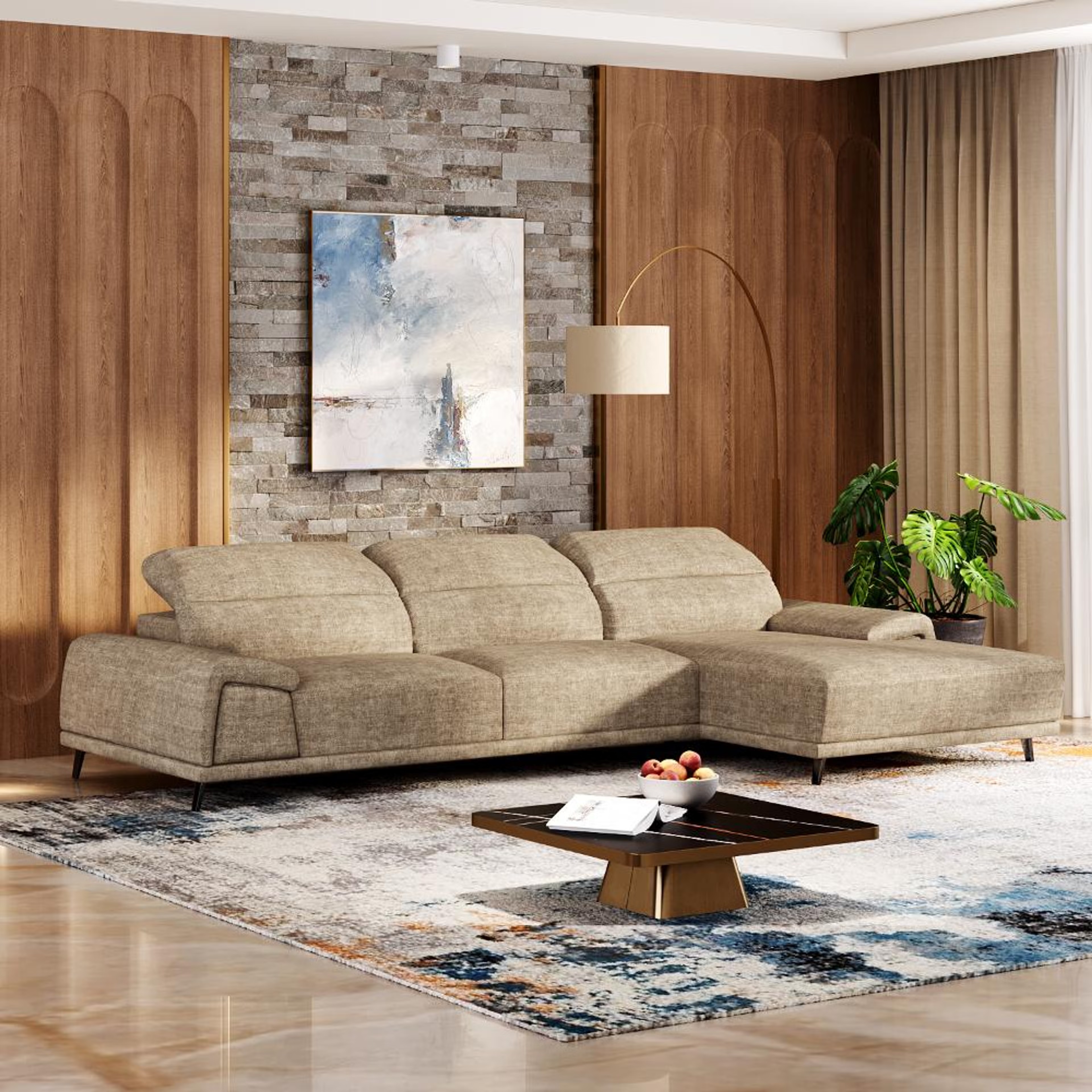 Wakefit Suva L Shape Sofa Set (3 Seater + Right Aligned Chaise) Sectional, Set (3 Seater + Right Aligned Chaise), Taupe
