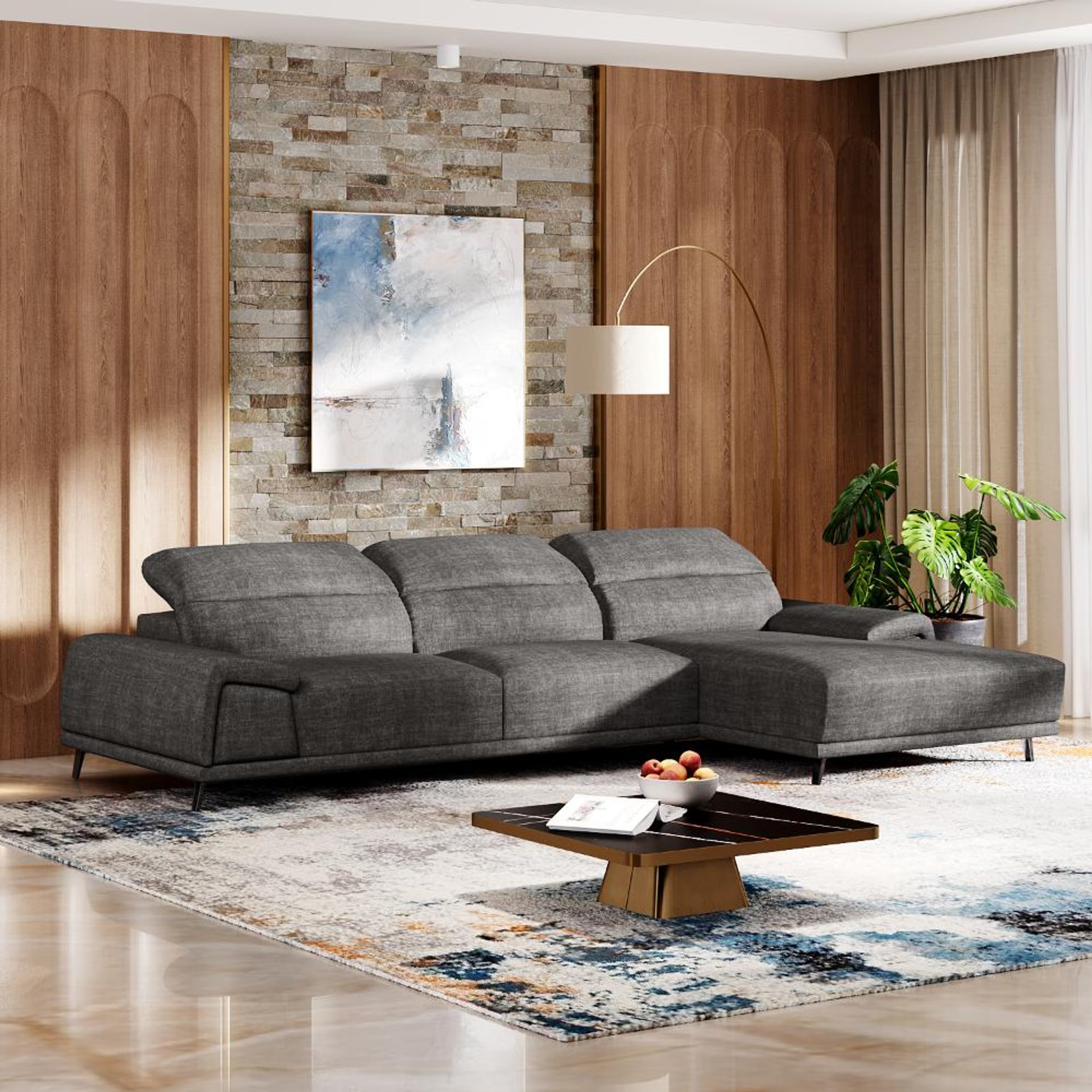 Wakefit Suva L Shape Sofa Set (3 Seater + Right Aligned Chaise) Sectional, Set (3 Seater + Right Aligned Chaise), Graphite