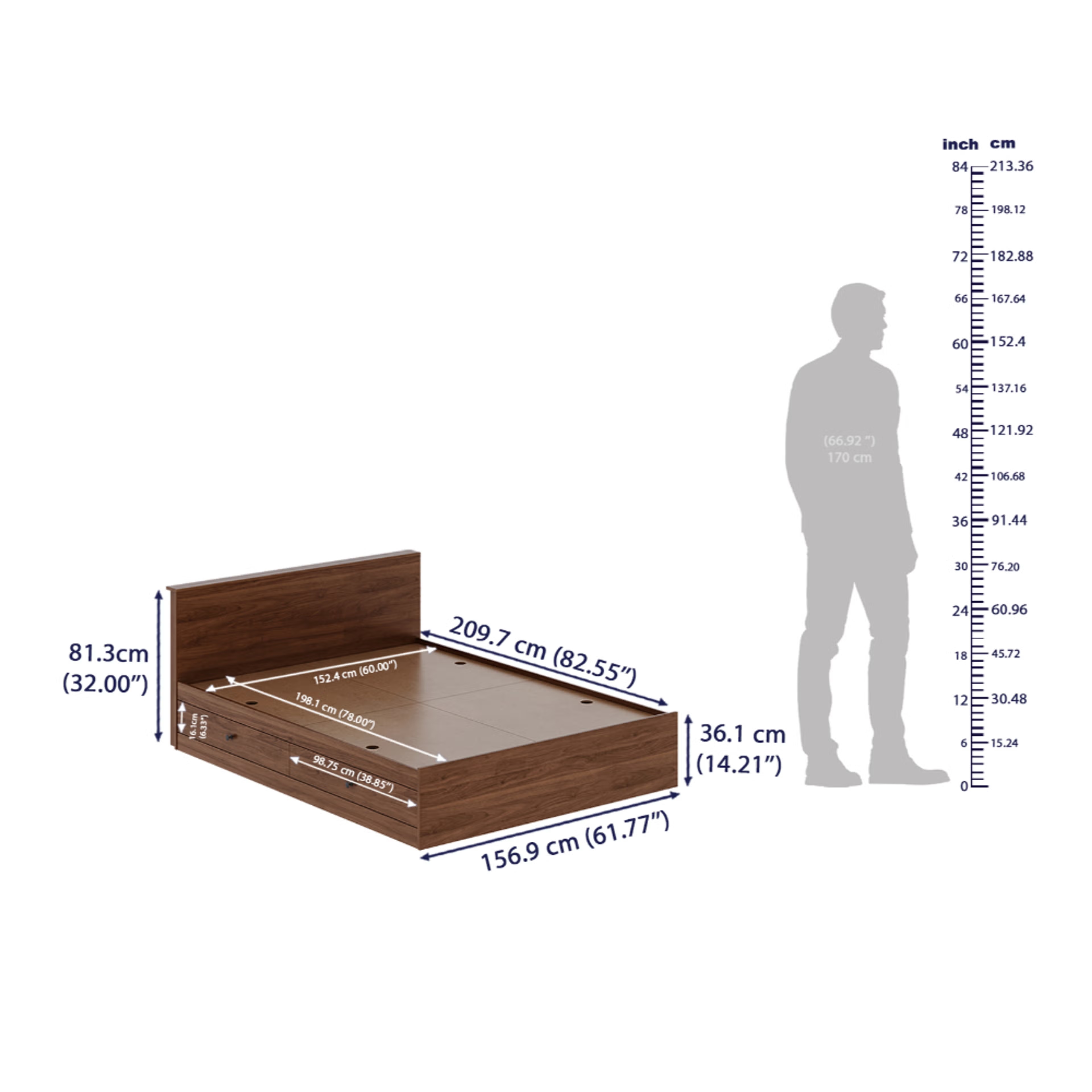 Wakefit Taurus Queen Side Storage Engineered Wood Bed Columbian walnut Queen - 78" x 60 10 Wakefit Taurus Queen Side Storage Engineered Wood Bed Columbian walnut Queen - 78" x 60\