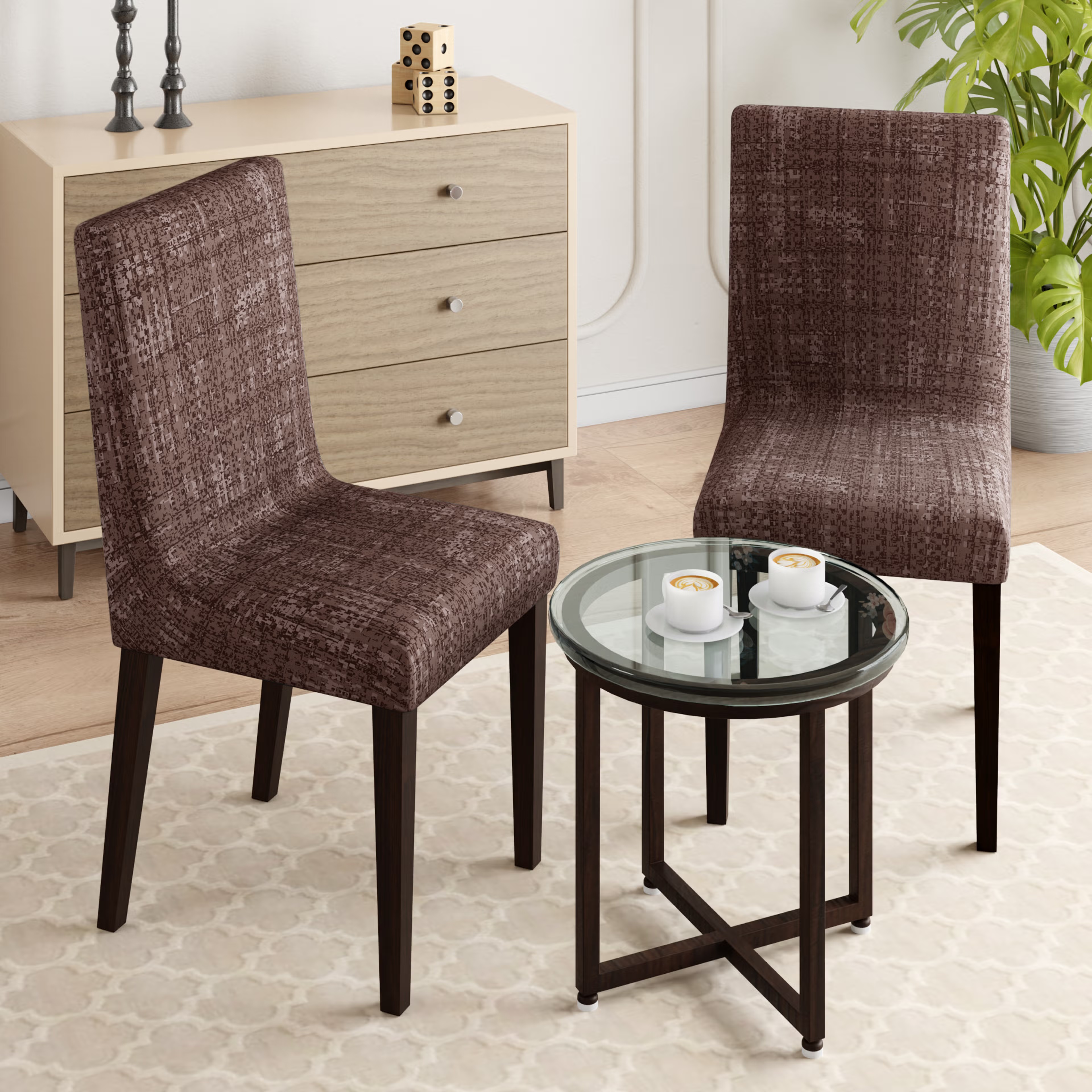 Home 30 Printed Chair Cover | Elastic Stretchable Dining table Chair Cover 2 seater | Removable & Washable Slip Cover | Chair Seat Protector | Earthy Jute | Set of 2 Set Of 2, Earthy Jute