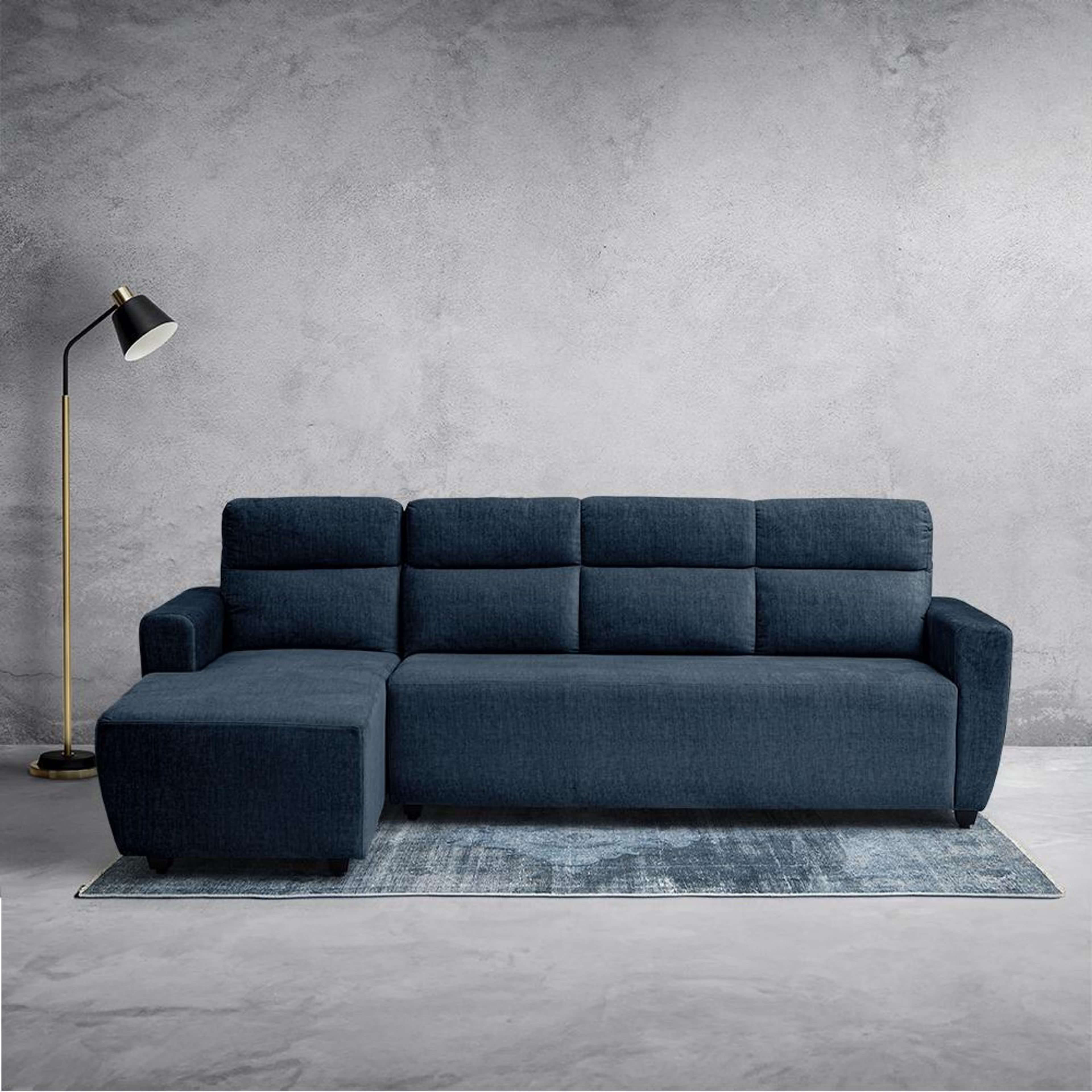 Wakefit Belize Plus L Shape Sofa Set (3 Seater + Left Aligned Chaise) Sectional, Set (3 Seater + Left Aligned Chaise), Deep Ocean