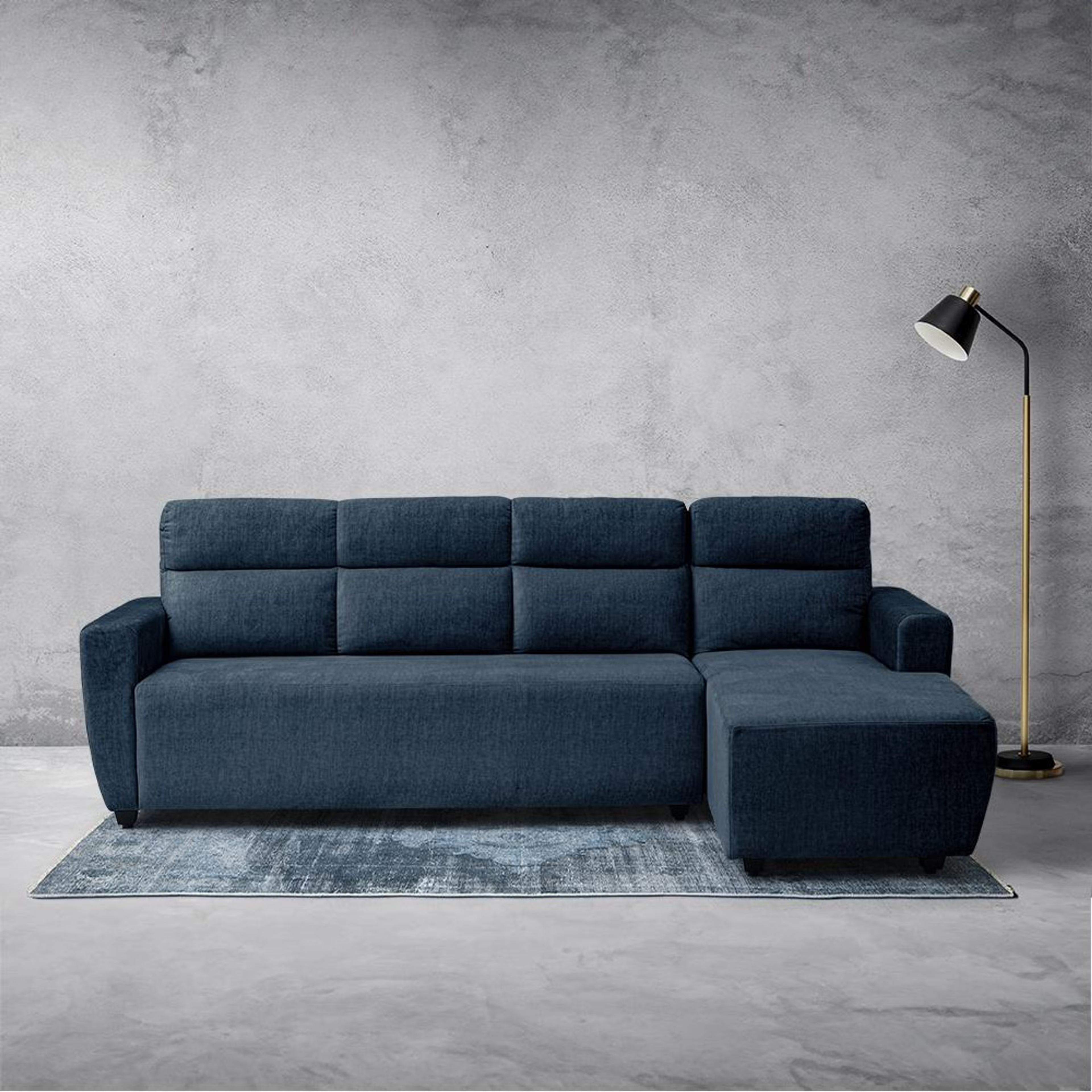 Wakefit Belize Plus L Shape Sofa Set (3 Seater + Right Aligned Chaise) Sectional, Set (3 Seater + Right Aligned Chaise), Deep Ocean