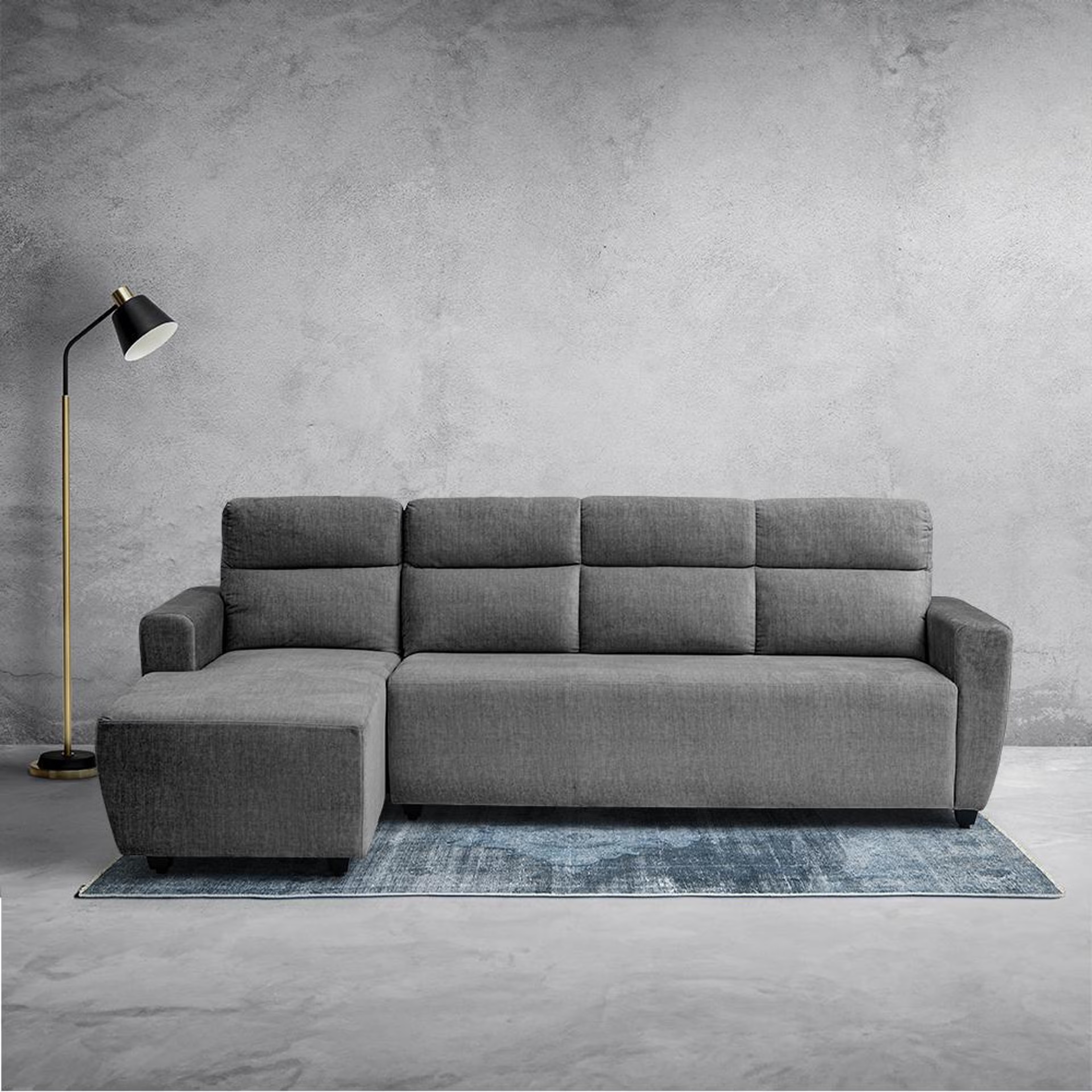 Home 46 Wakefit Belize Plus L Shape Sofa Set (3 Seater + Left Aligned Chaise) Sectional, Set (3 Seater + Left Aligned Chaise), Graphite