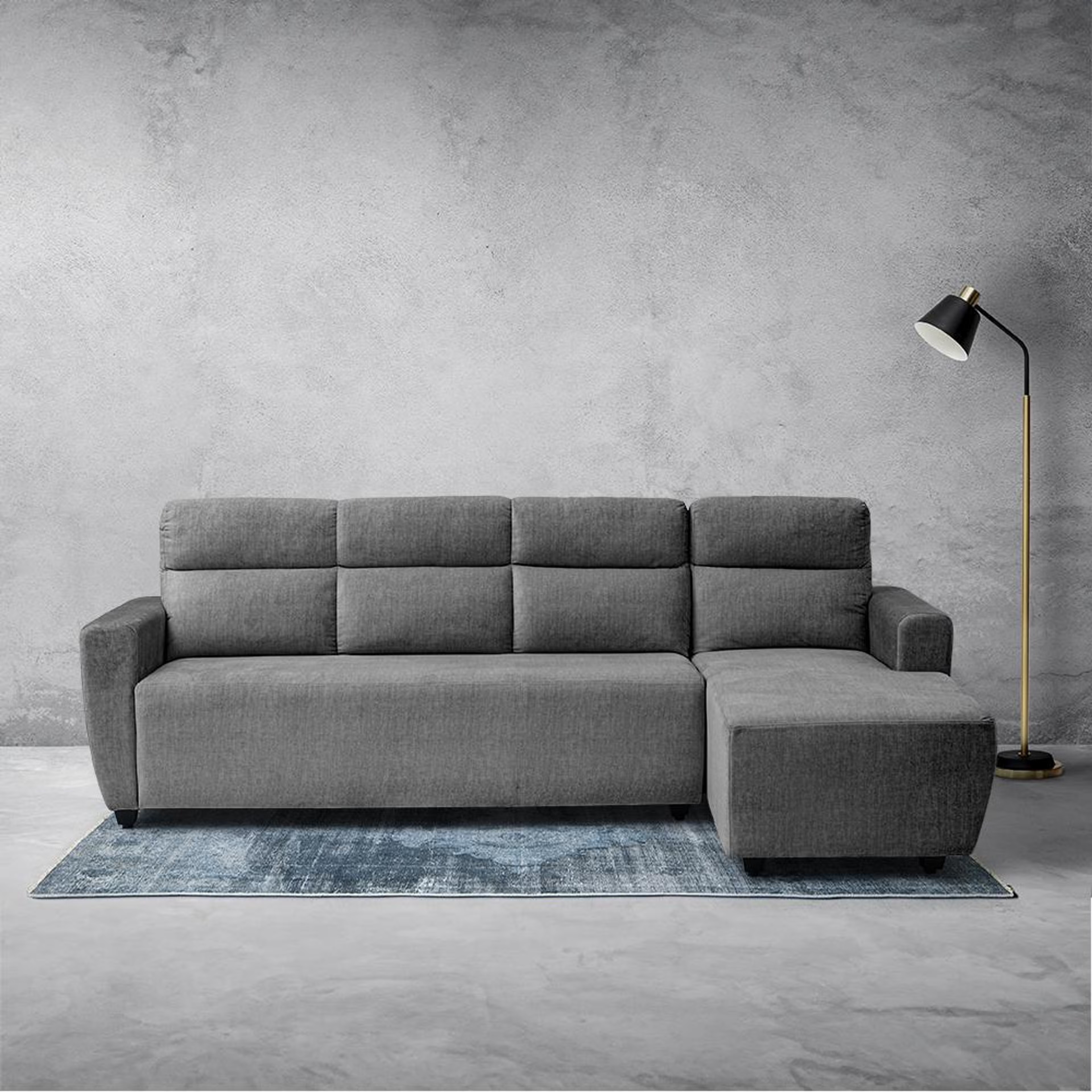 Wakefit Belize Plus L Shape Sofa Set (3 Seater + Right Aligned Chaise) Sectional, Set (3 Seater + Right Aligned Chaise), Graphite