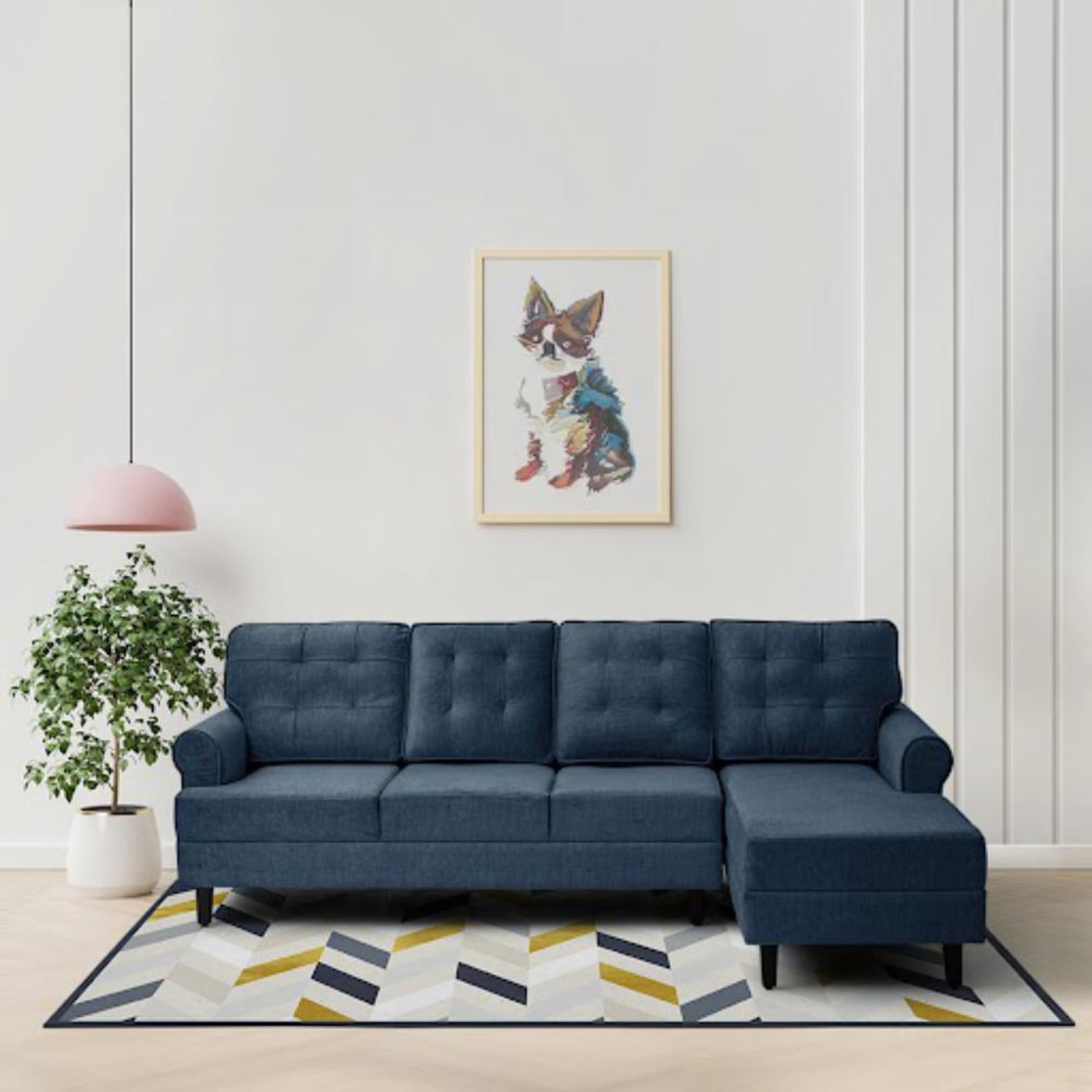 Wakefit Dreamer Plus L Shape Sofa Set (3 Seater + Right Aligned Chaise) Sectional, Set (3 Seater + Right Aligned Chaise), Deep Ocean