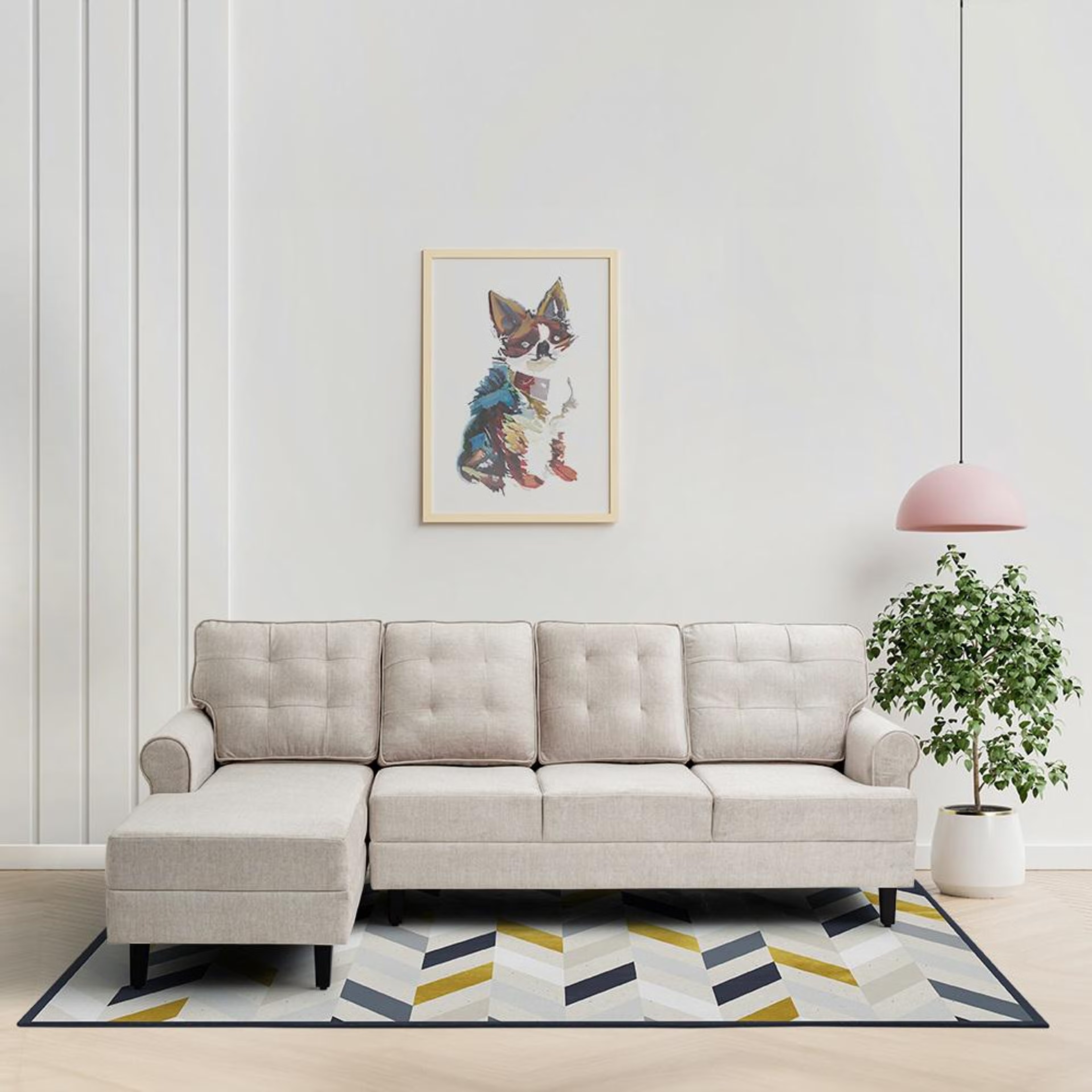Wakefit Dreamer Plus L Shape Sofa Set (3 Seater + Left Aligned Chaise) Sectional, Set (3 Seater + Left Aligned Chaise), Beige