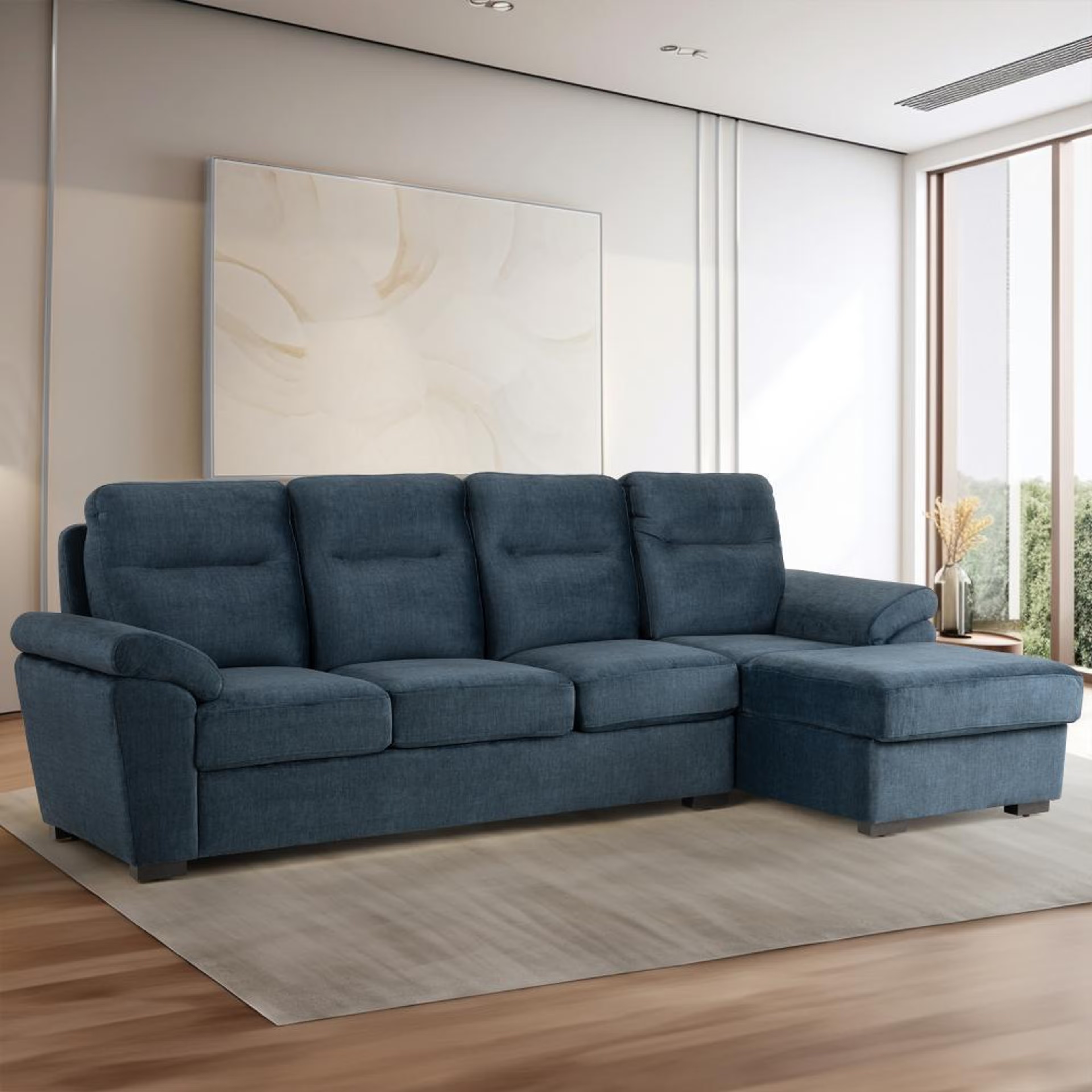 Wakefit Lounger Plus Sofa - (3 Seater + Right Aligned Chaise) Sectional, Set (3 Seater + Right Aligned Chaise), Deep Ocean