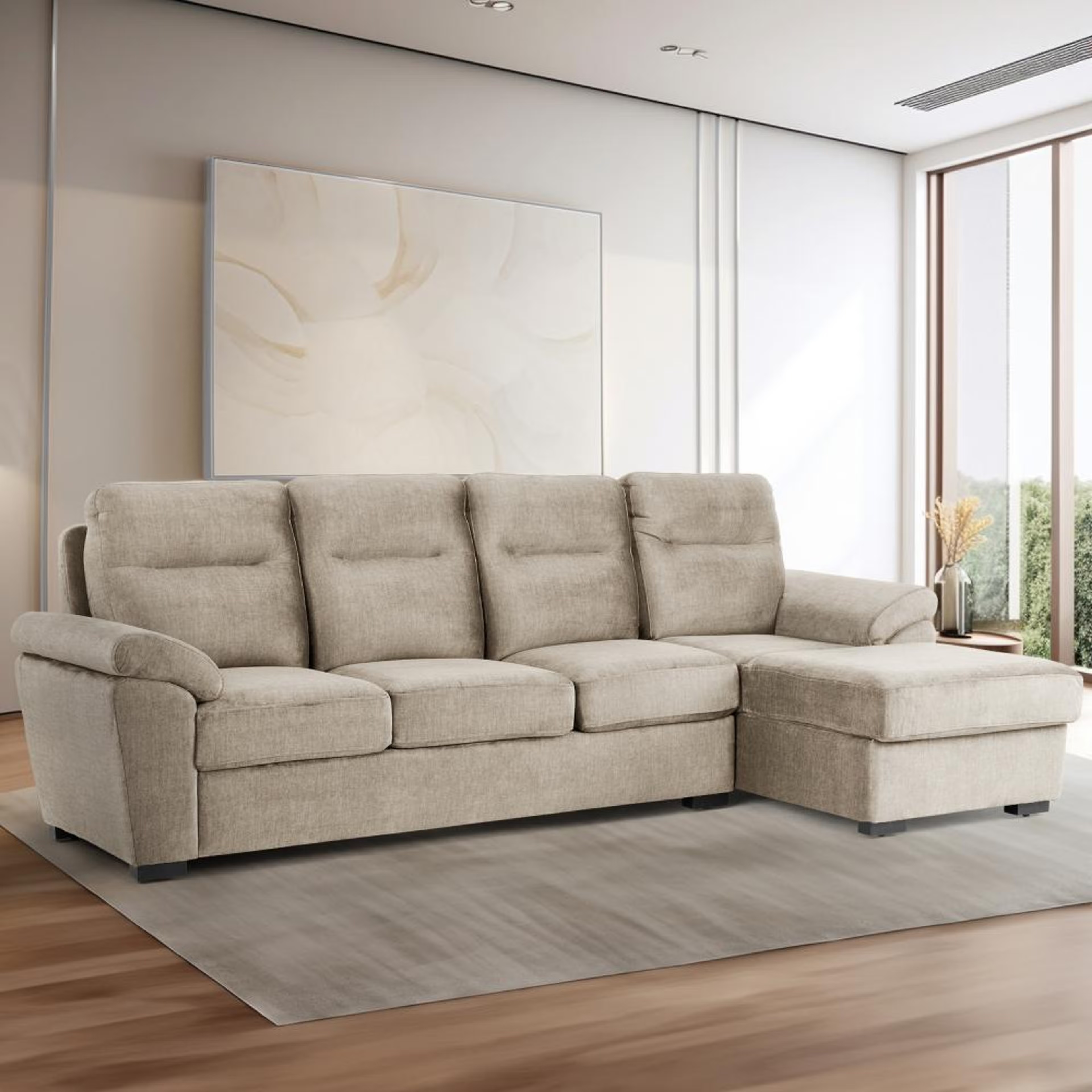 Home 25 Wakefit Lounger Plus Sofa - (3 Seater + Right Aligned Chaise) Sectional, Set (3 Seater + Right Aligned Chaise), Beige