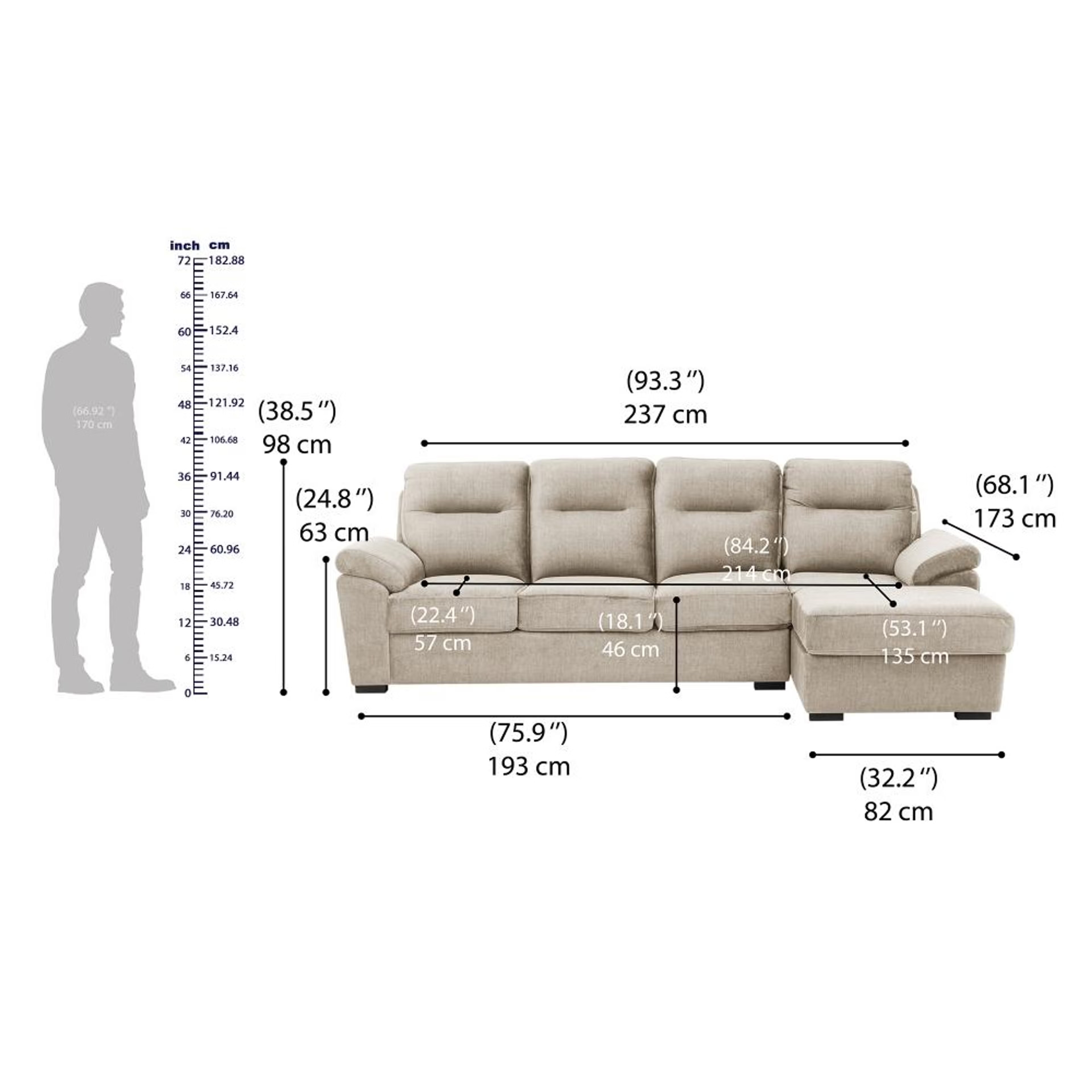 Wakefit Lounger Plus Sofa - (3 Seater + Right Aligned Chaise) Sectional, Set (3 Seater + Right Aligned Chaise), Beige 7 Wakefit Lounger Plus Sofa - (3 Seater + Right Aligned Chaise) Sectional, Set (3 Seater + Right Aligned Chaise), Beige