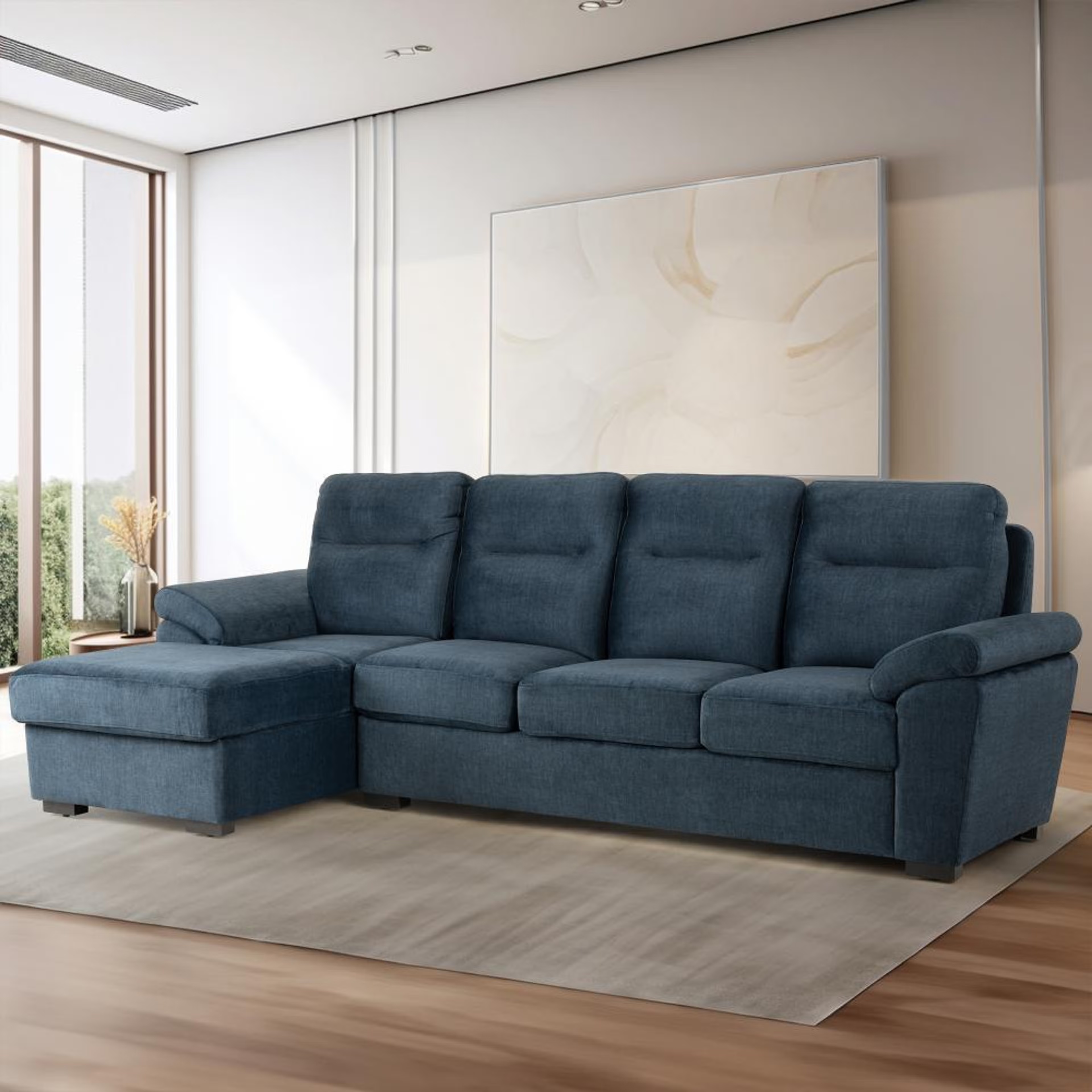 Wakefit Lounger Plus Sofa - (3 Seater +Left Aligned Chaise) Sectional, Set (3 Seater + Left Aligned Chaise), Deep Ocean