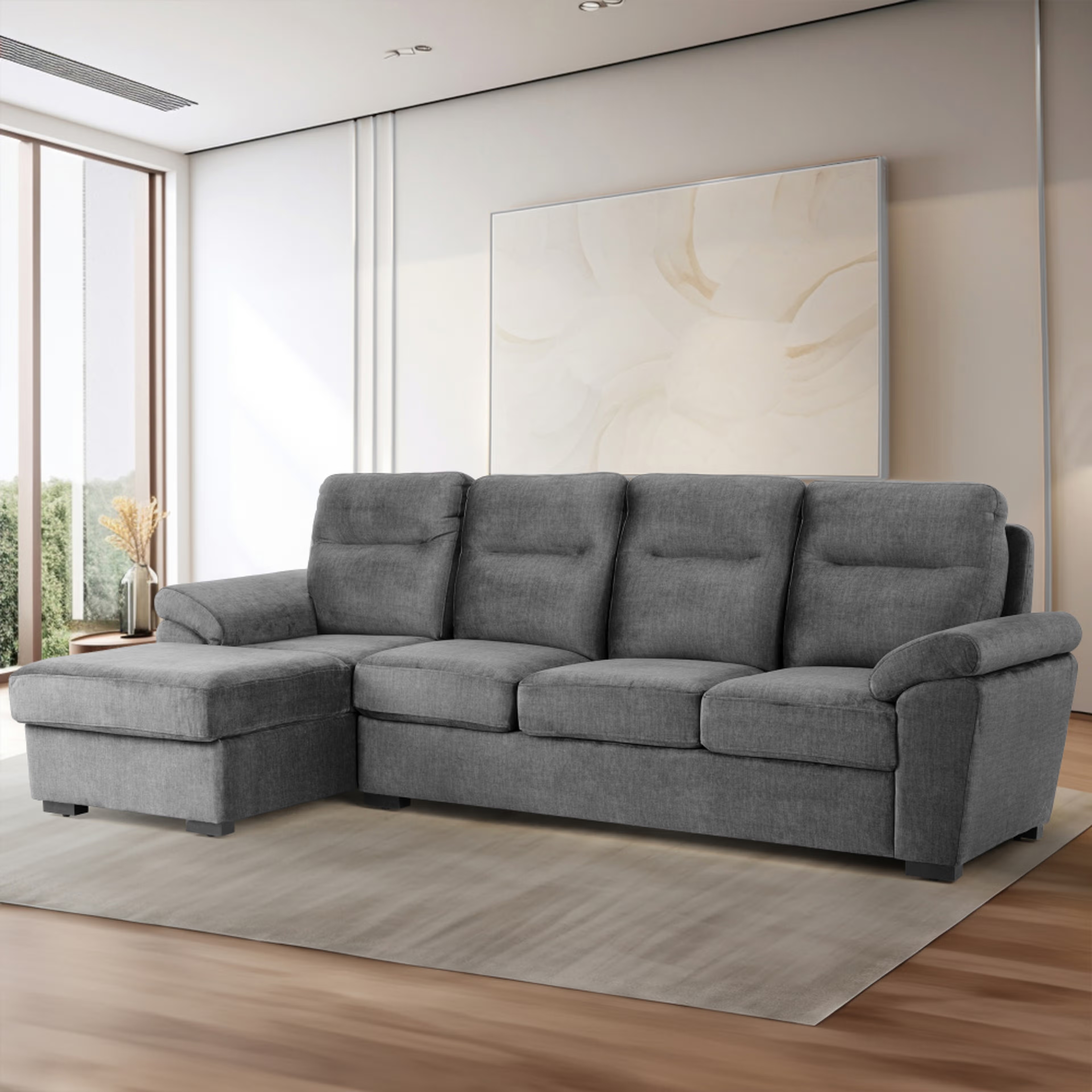 Home 36 Wakefit Lounger Plus Sofa - (3 Seater +Left Aligned Chaise) Sectional, Set (3 Seater + Left Aligned Chaise), Graphite