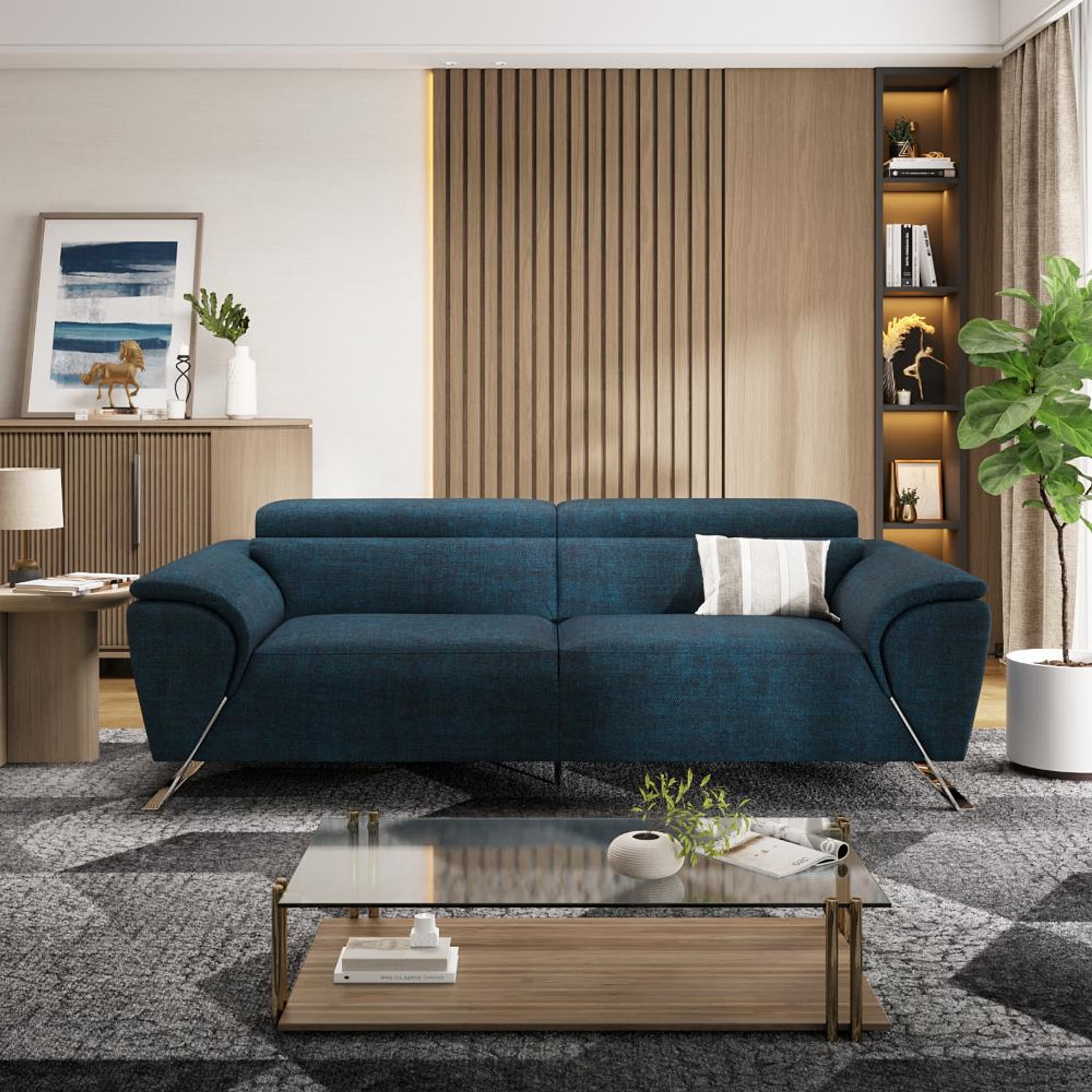 Wakefit Magnus Sofa -Three Seater Regular, Three Seater, Deep Ocean