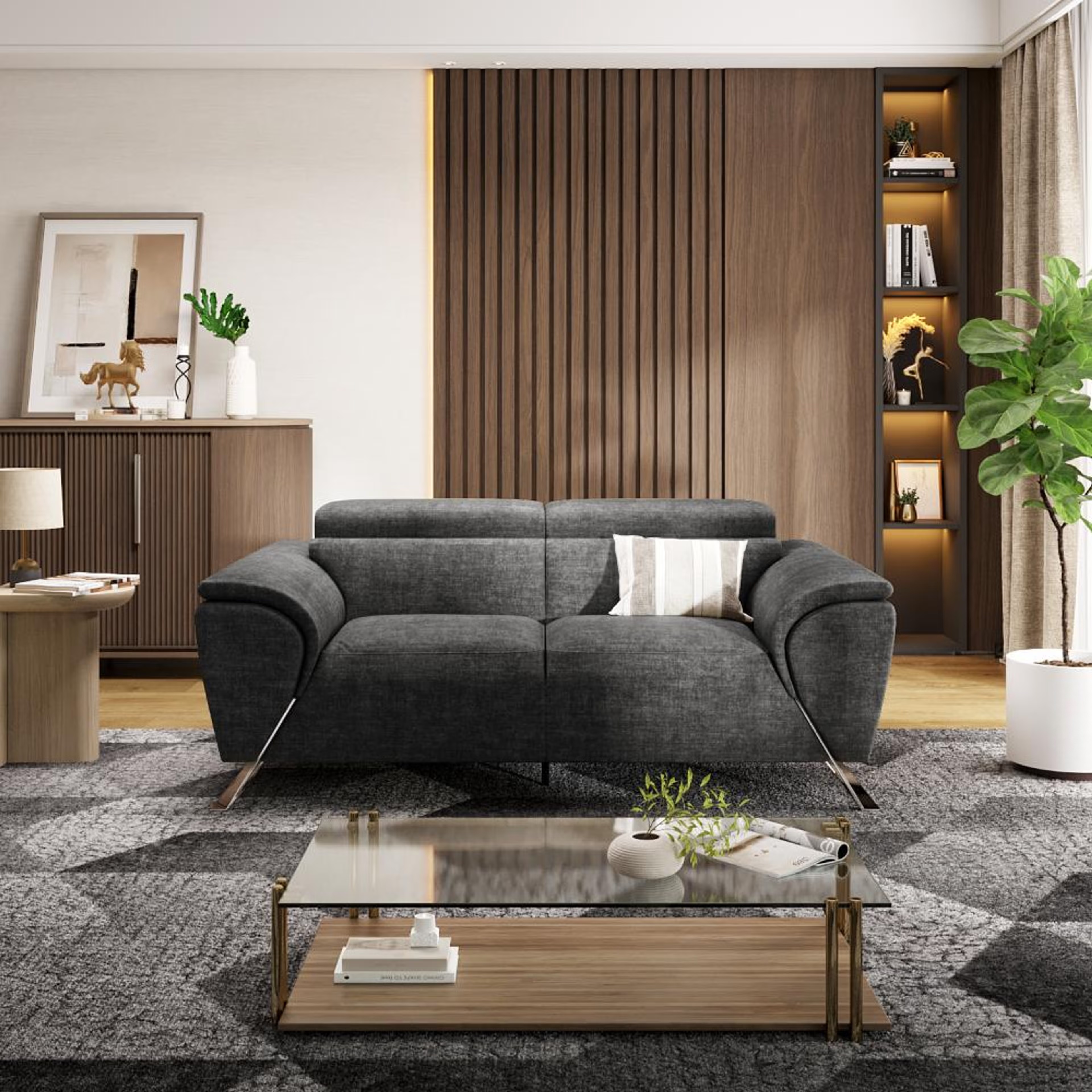 Wakefit Magnus Sofa -Two Seater Regular, Two Seater, Graphite