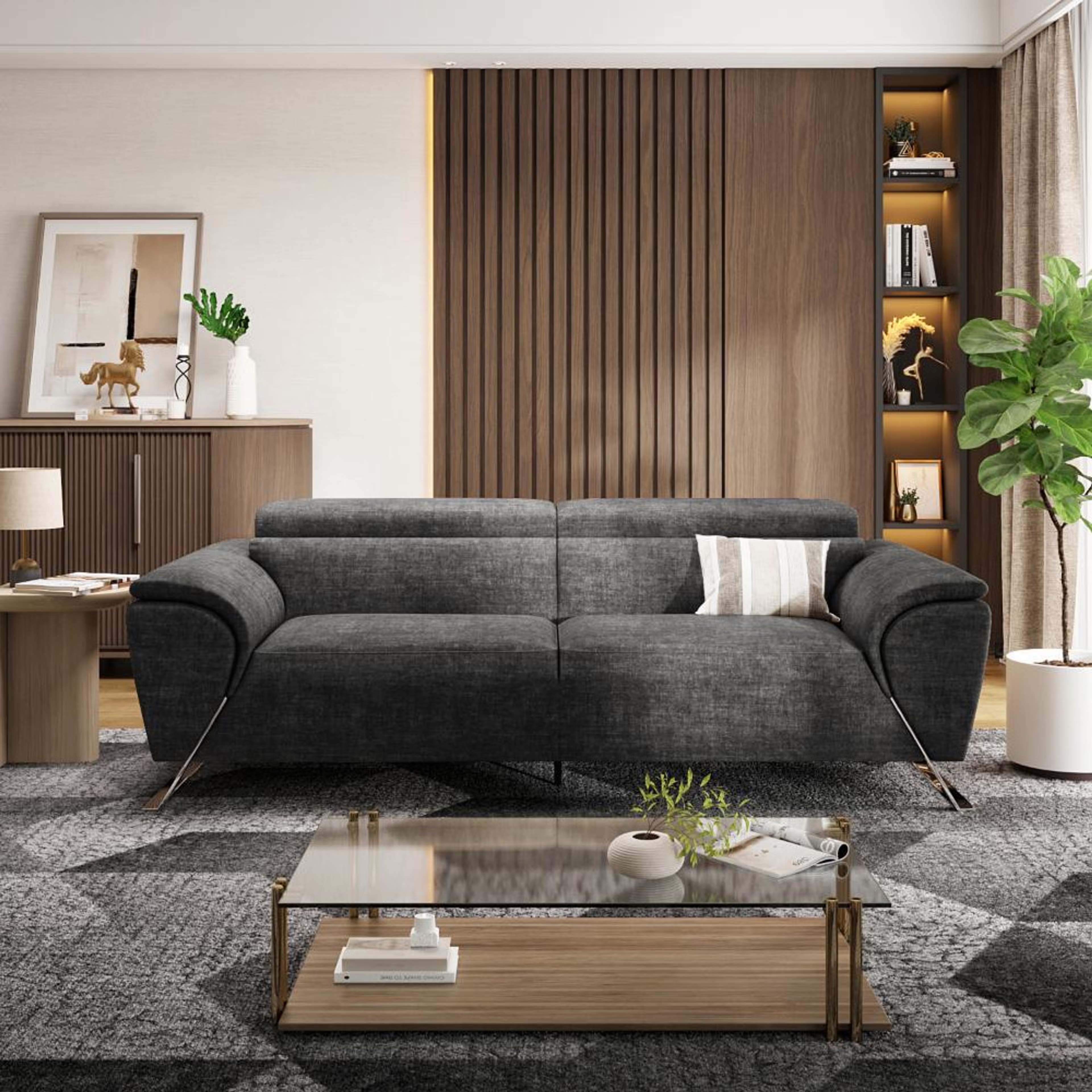 Home 34 Wakefit Magnus Sofa -Three Seater Regular, Three Seater, Graphite