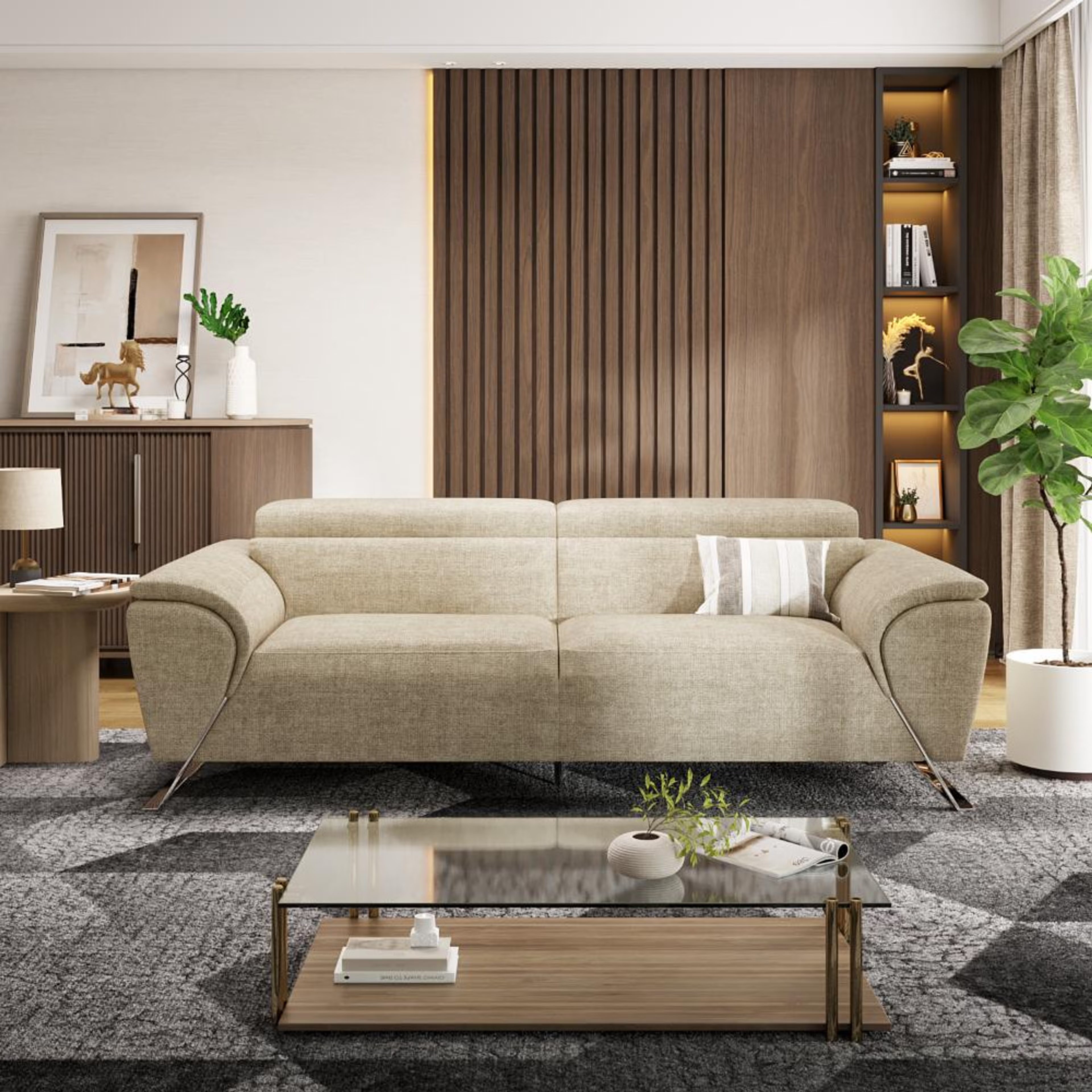 Wakefit Magnus Sofa -Three Seater Regular, Three Seater, Beige