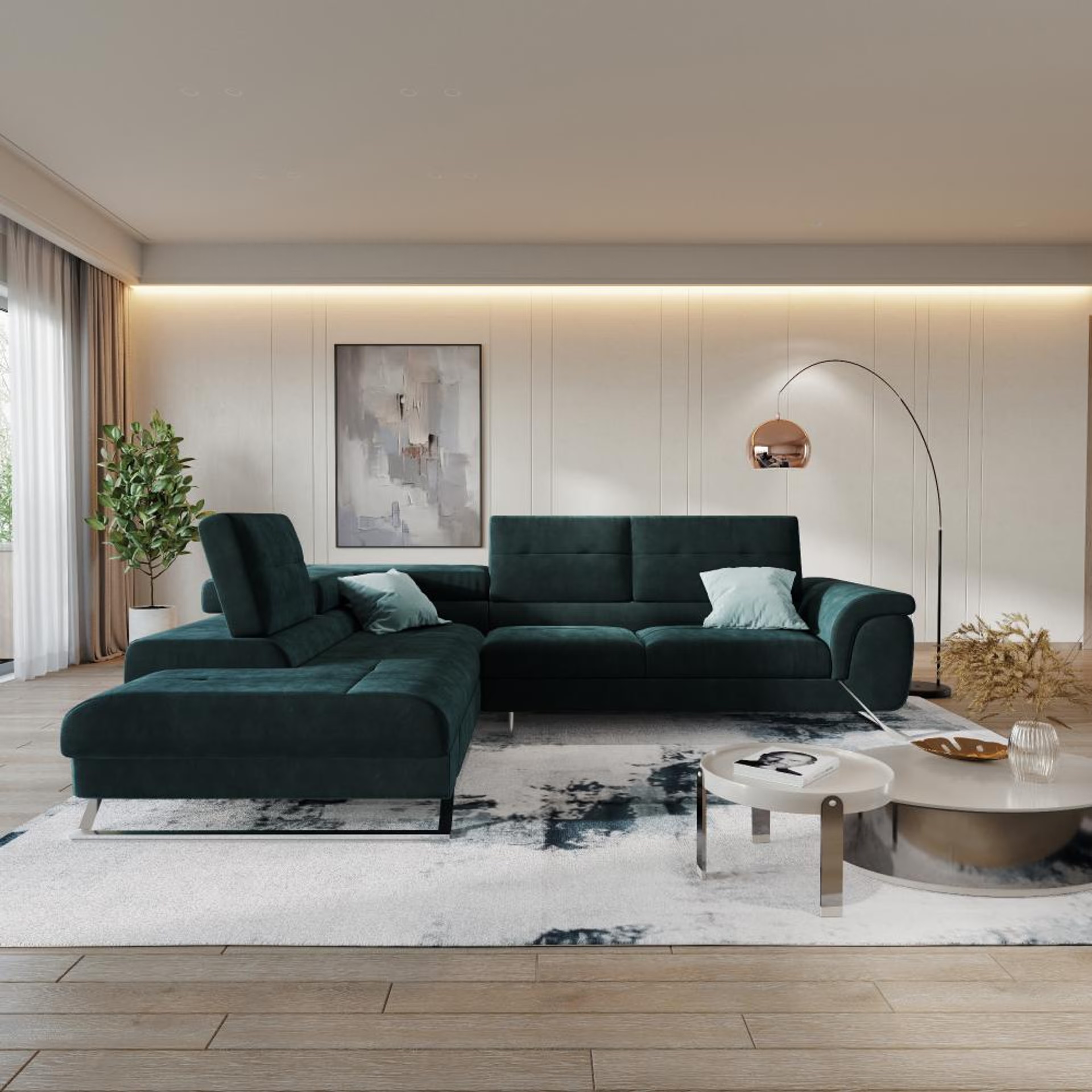 Home 28 Wakefit Comoros Corner L Shape Sofa (3 Seater + Left Aligned Chaise) Set (3 Seater + Left Aligned Chaise), Deep Ocean