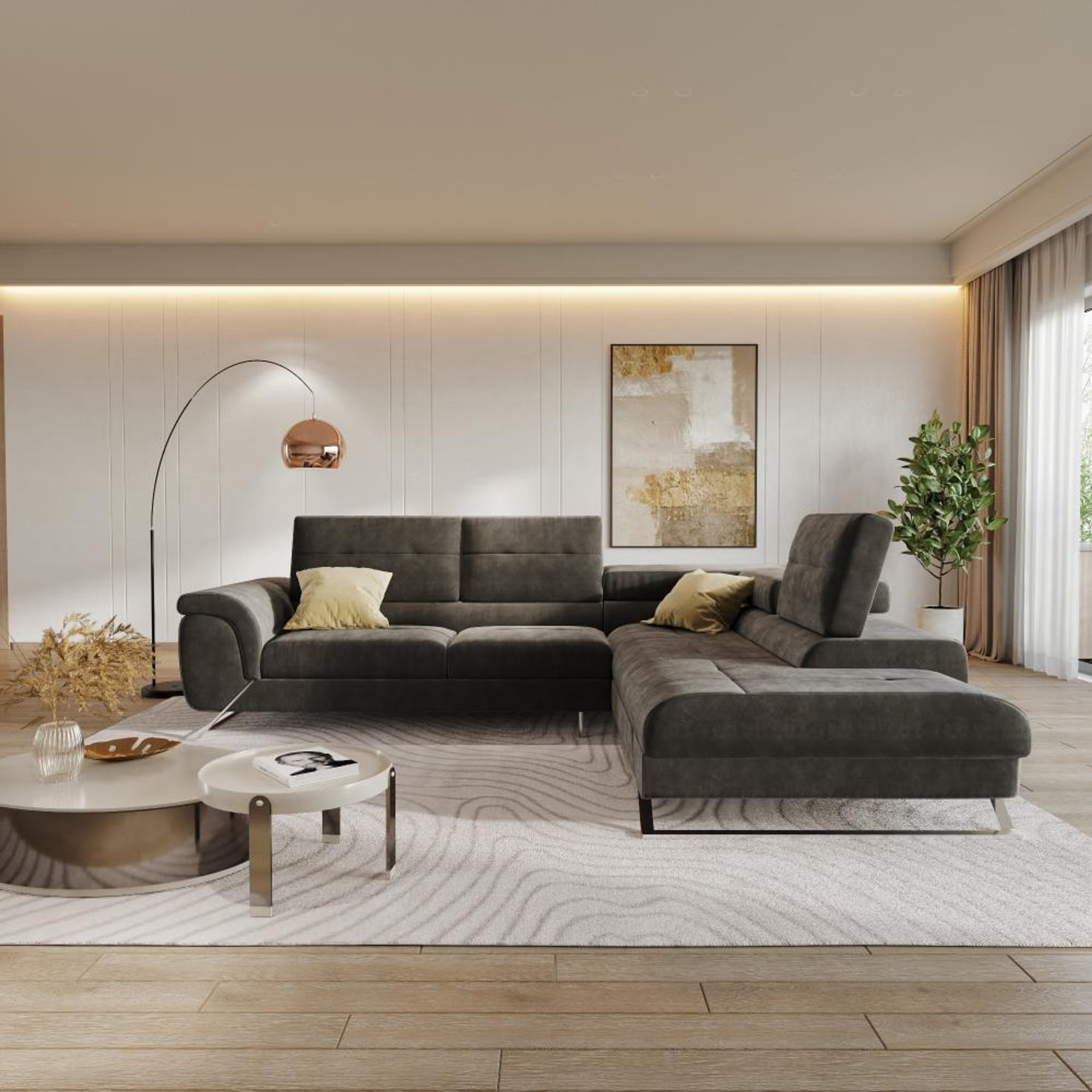 Wakefit Comoros Corner L Shape Sofa (3 Seater + Right Aligned Chaise) Set (3 Seater + Right Aligned Chaise), Graphite
