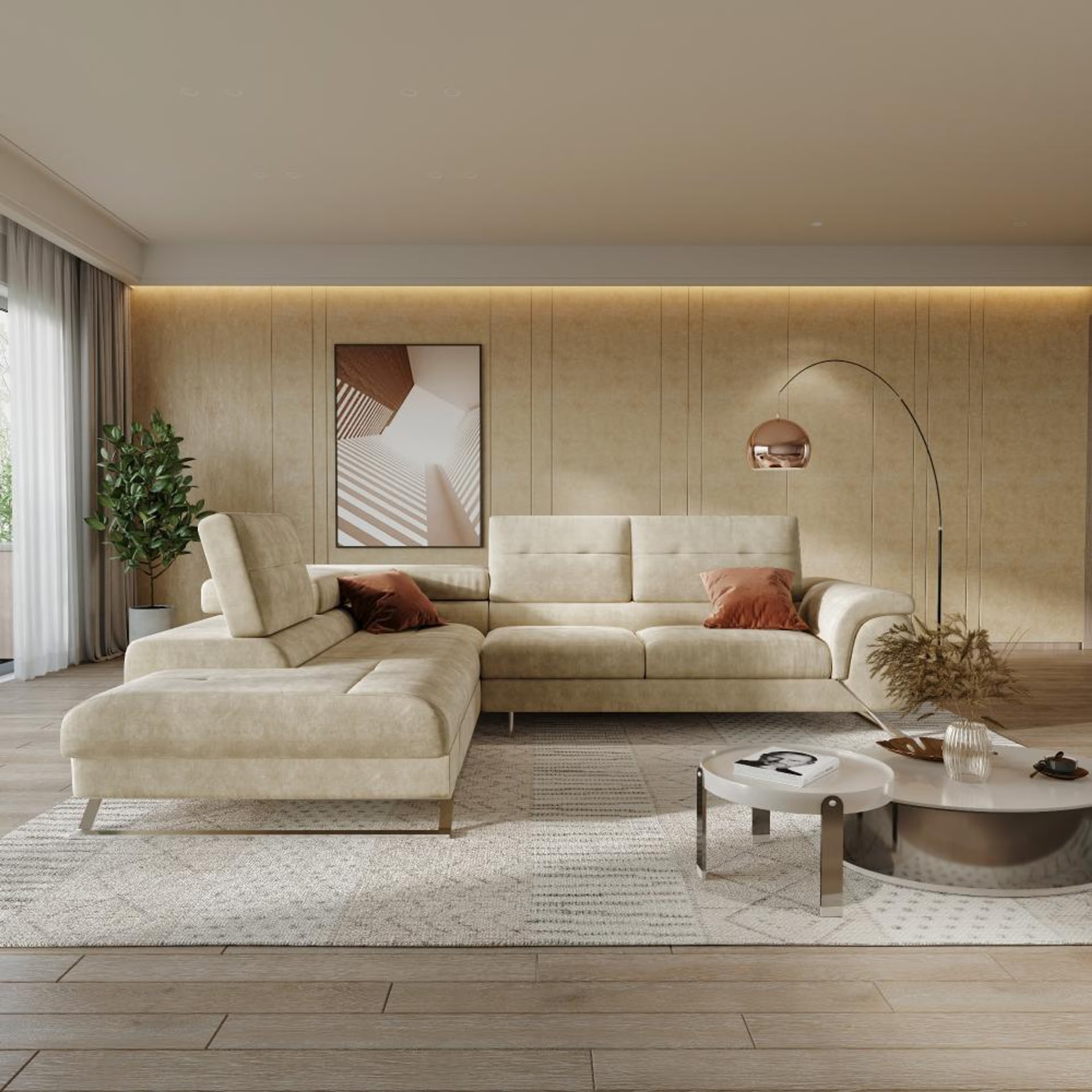 Wakefit Comoros Corner L Shape Sofa (3 Seater + Left Aligned Chaise) Set (3 Seater + Left Aligned Chaise), Beige