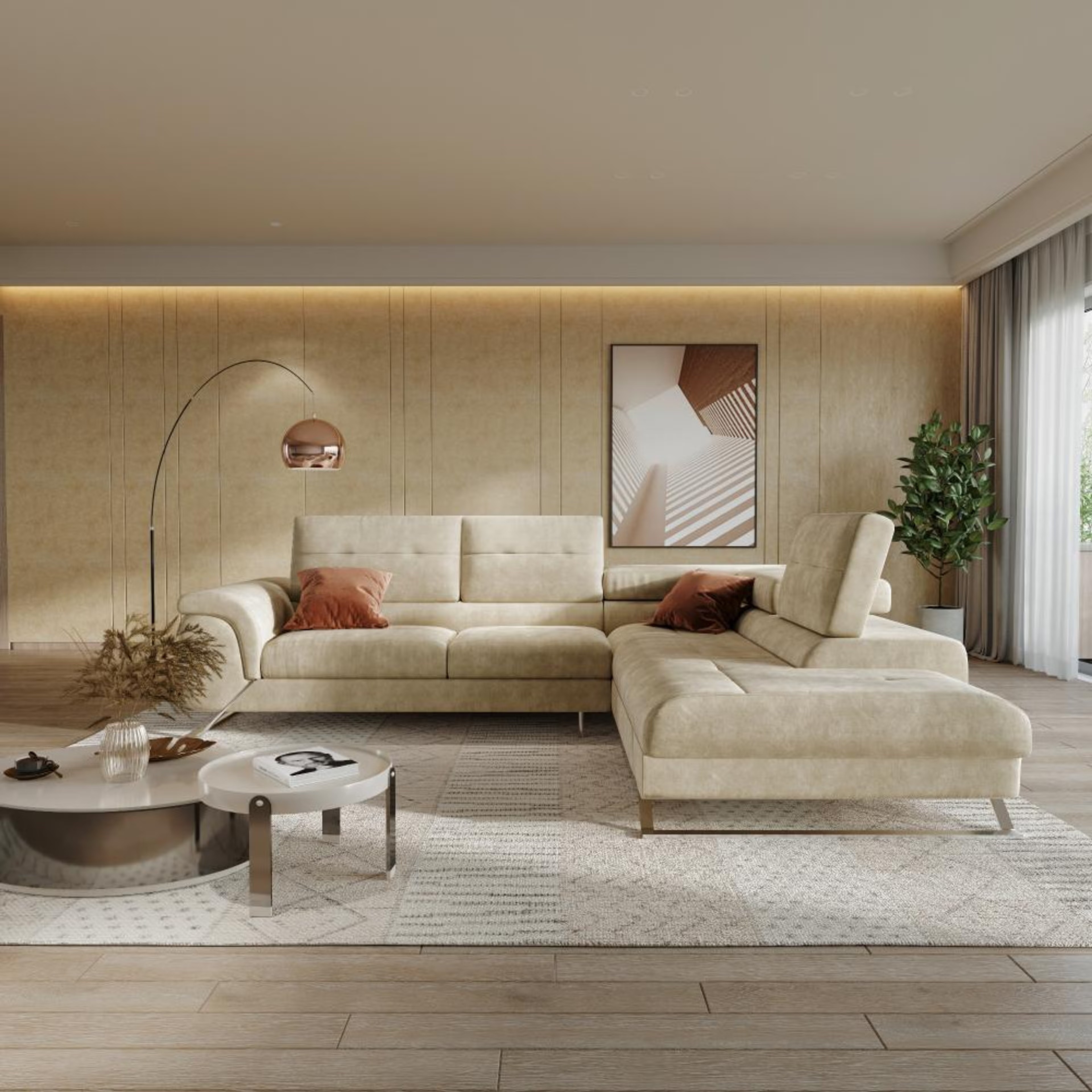 Home 34 Wakefit Comoros Corner L Shape Sofa (3 Seater + Right Aligned Chaise) Set (3 Seater + Right Aligned Chaise), Beige