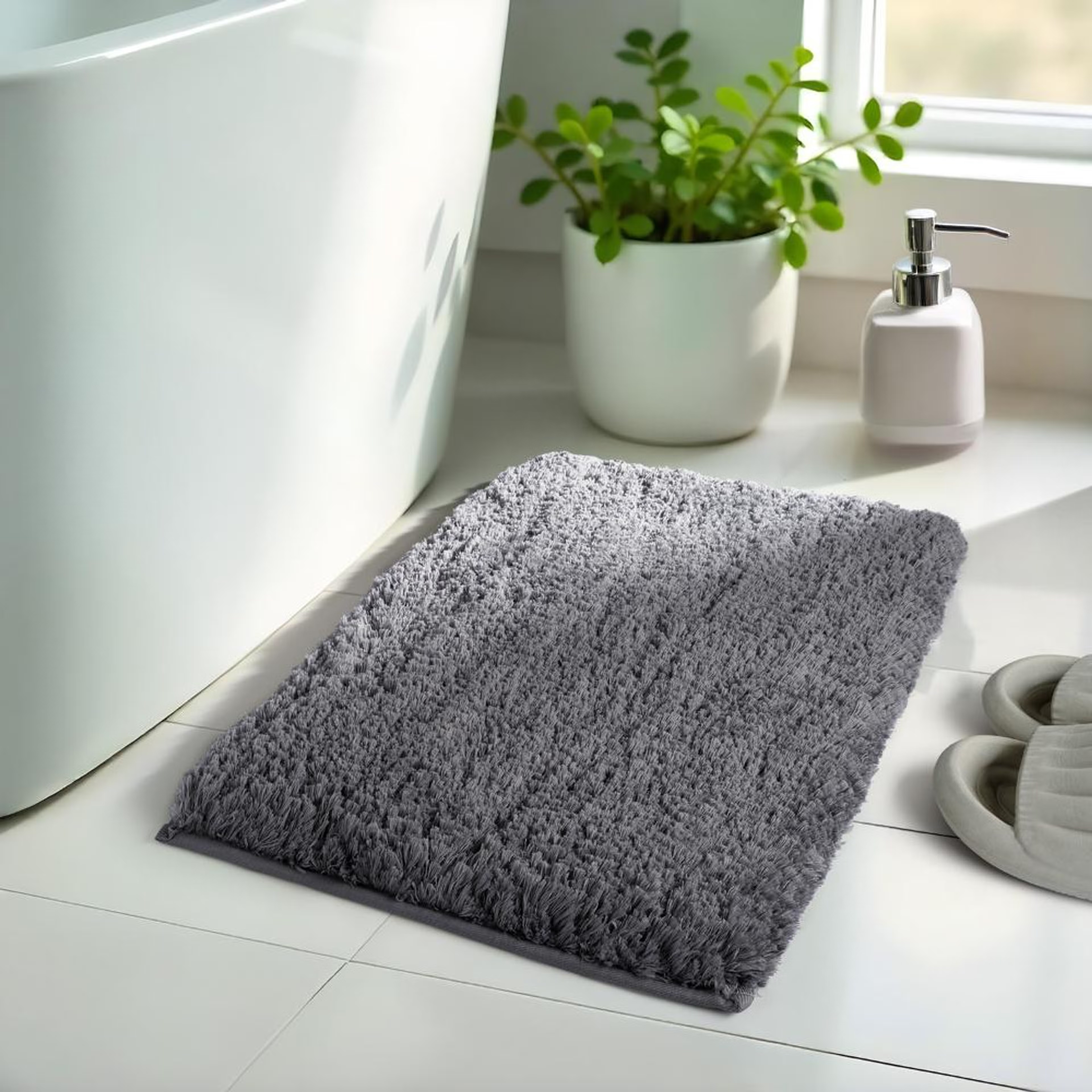 Home 45 Bath Mat | Set of 1 | 40x60cm | Anti Skid & Highly Absorbent Bathroom Mat | Machine Washable | Shaggy- Grey Shaggy, 40*60 cm, Frosty Grey