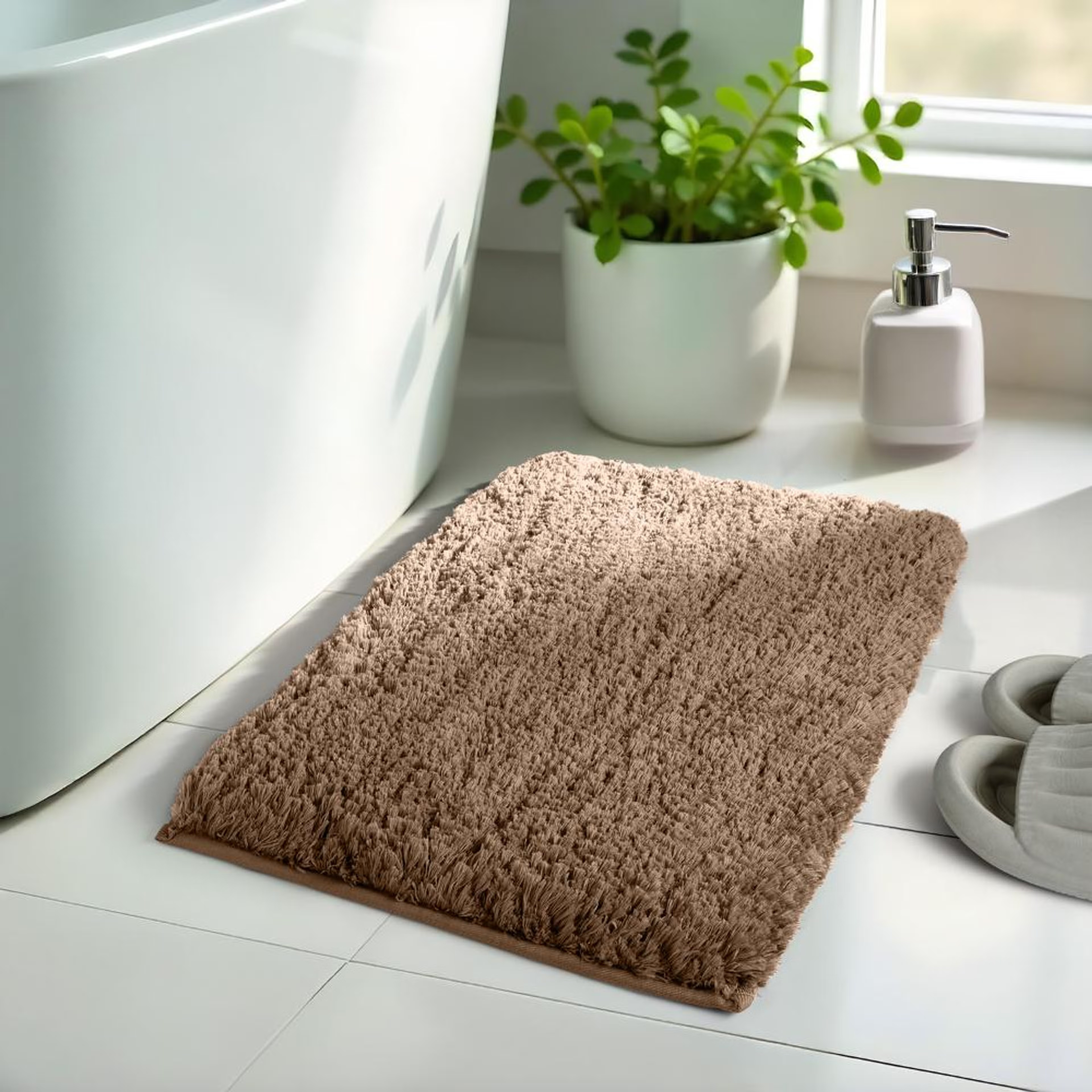 Bath Mat | Set of 1 | 40x60cm | Anti Skid & Highly Absorbent Bathroom Mat | Machine Washable | Shaggy- Brown Shaggy, 40*60 cm, Cappuccino Brown