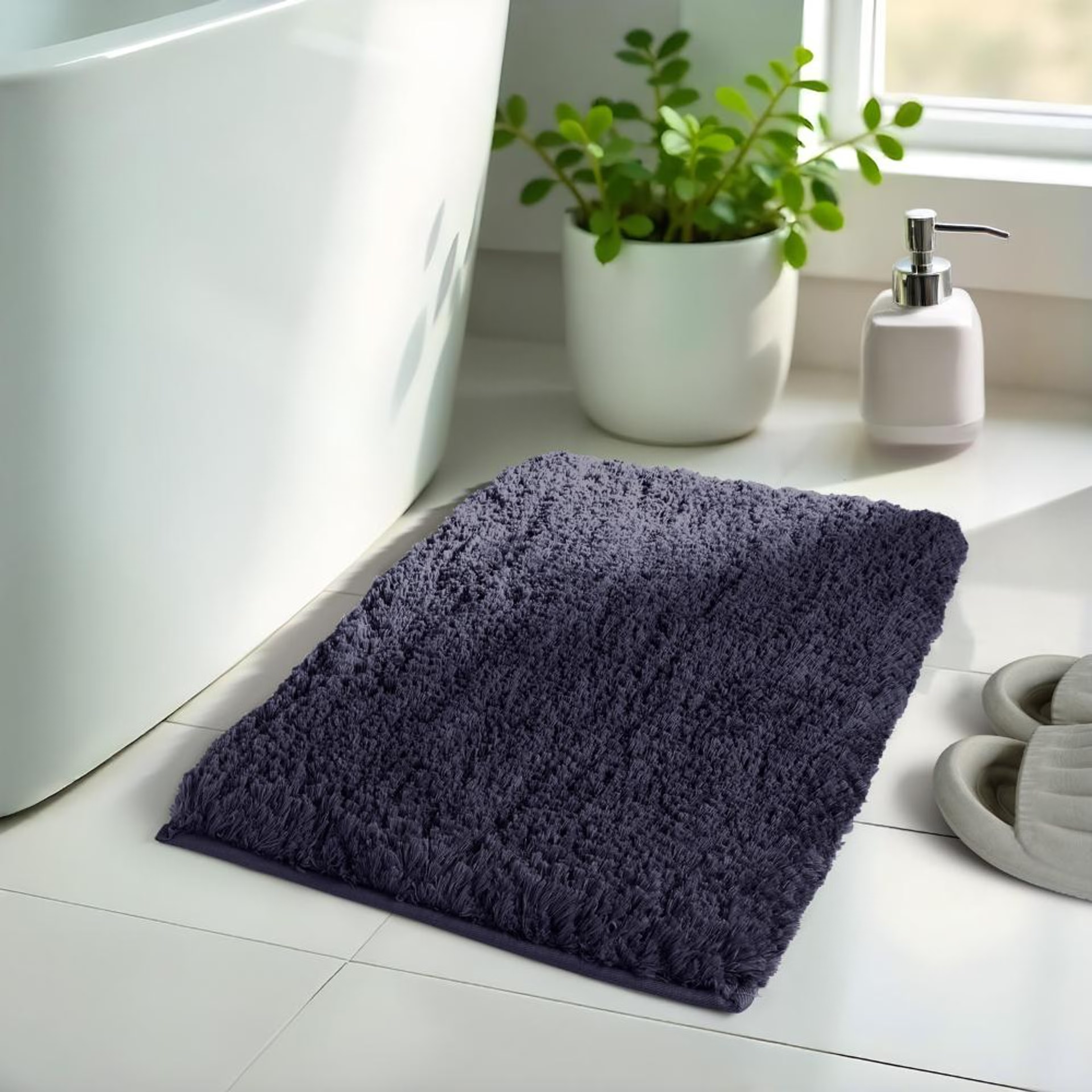 Bath Mat | Set of 1 | 40x60cm | Anti Skid & Highly Absorbent Bathroom Mat | Machine Washable | Shaggy- P. Blue Shaggy, 40*60 cm, Peacoat Blue
