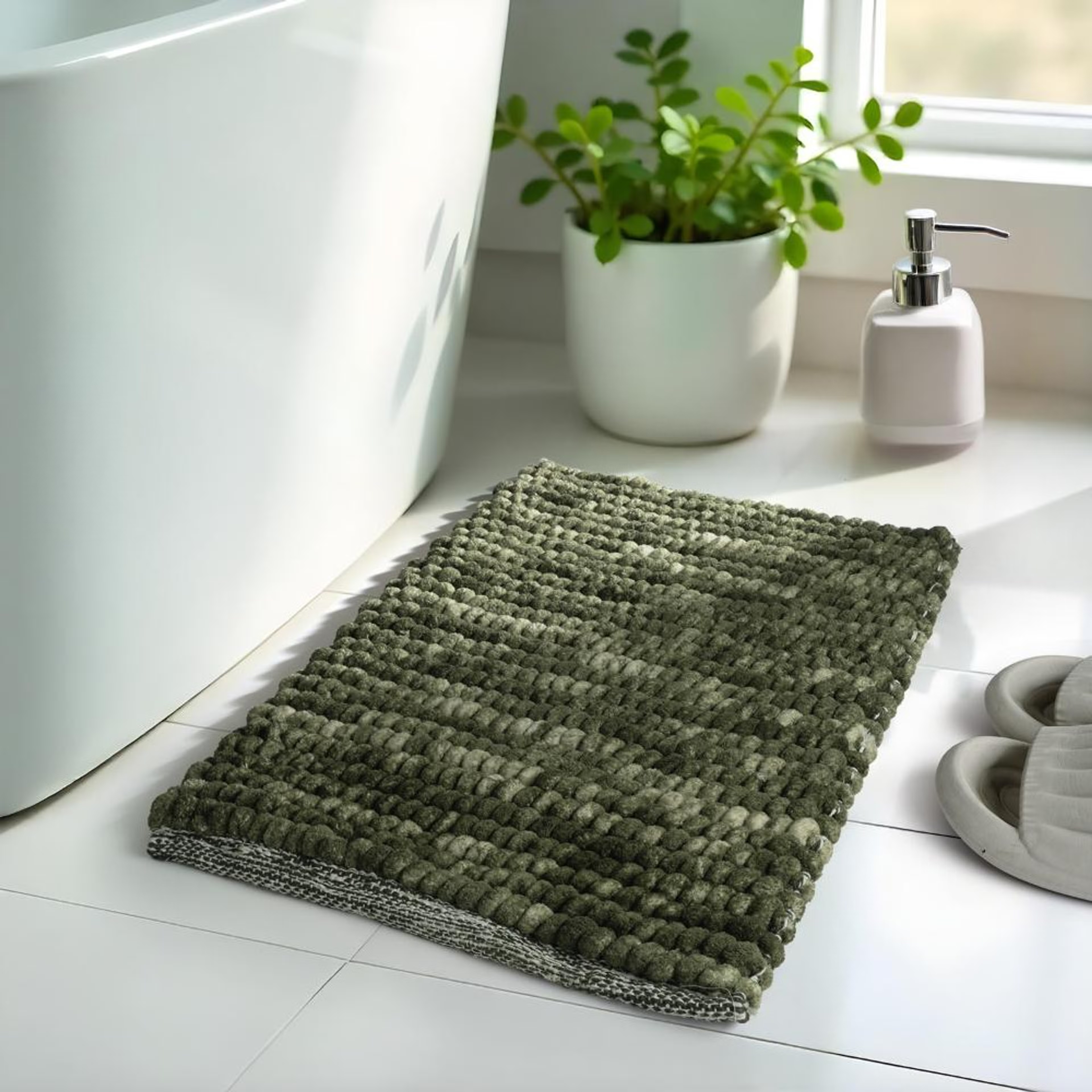 Home 40 Bath Mat | Set of 1 | 40x60cm |Highly Absorbent Bathroom Mat | Machine Washable | Popcorn - Green Popcorn, 40*60 cm, Olive Green