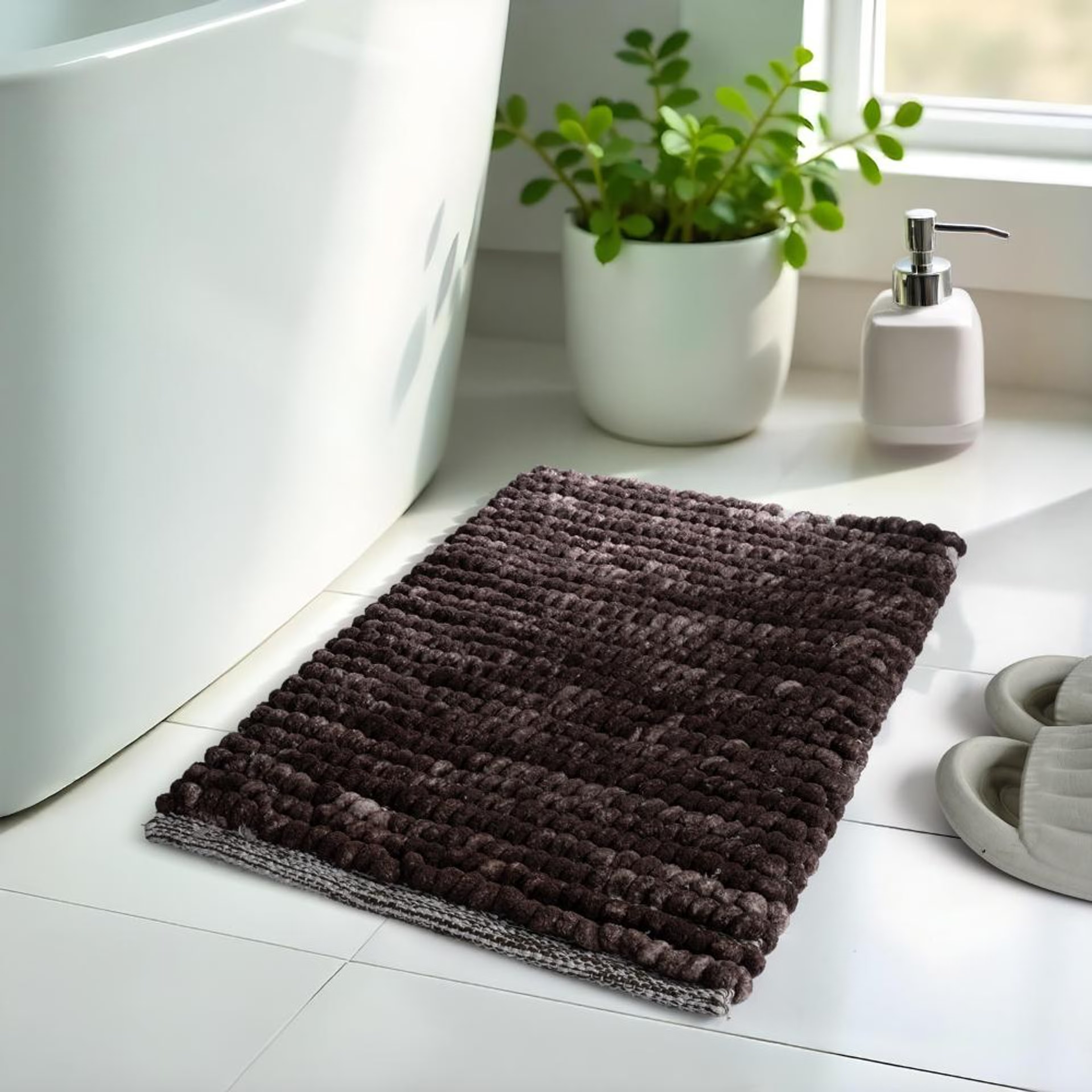 Bath Mat | Set of 1 | 40x60cm | Highly Absorbent Bathroom Mat | Machine Washable | Popcorn - D. Brown Popcorn, 40*60 cm, Brown