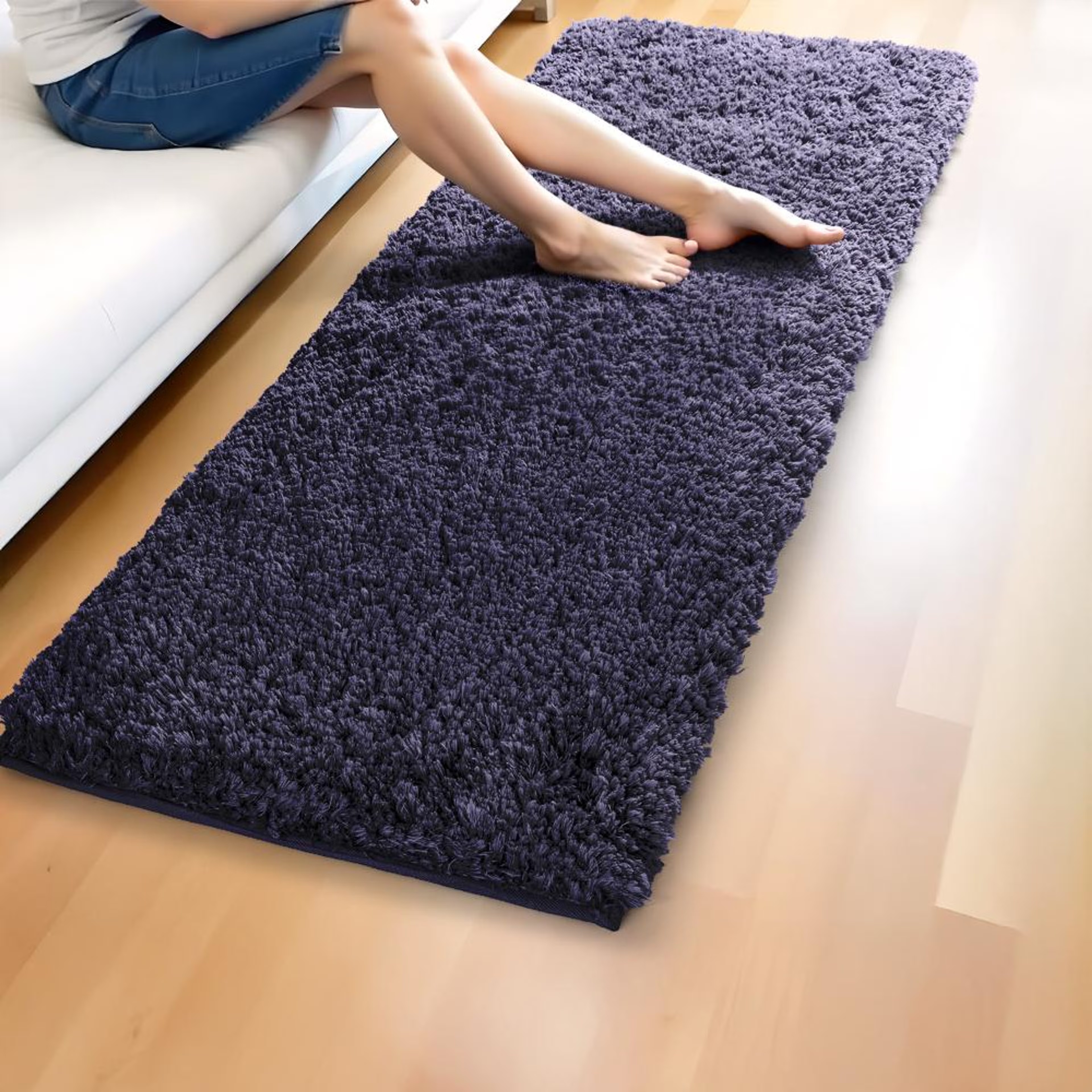 Runner | 45x130cm | Soft & comfortable| Anti Skid | Machine Washable | Shaggy-Peacoat Blue Shaggy, 130*45 cm, Peacoat Blue