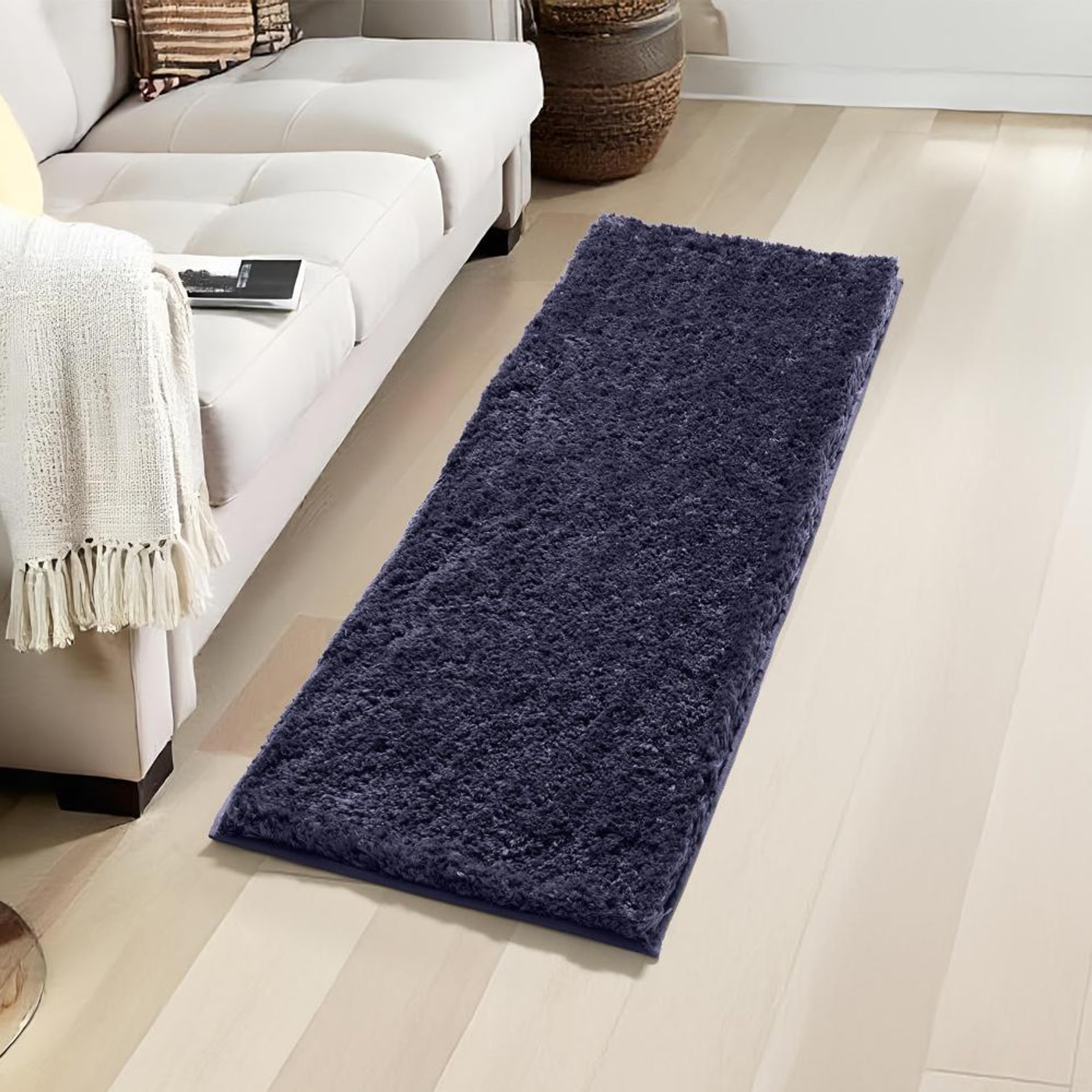 Runner | 45x130cm | Soft & comfortable| Anti Skid | Machine Washable | Shaggy-Peacoat Blue Shaggy, 130*45 cm, Peacoat Blue