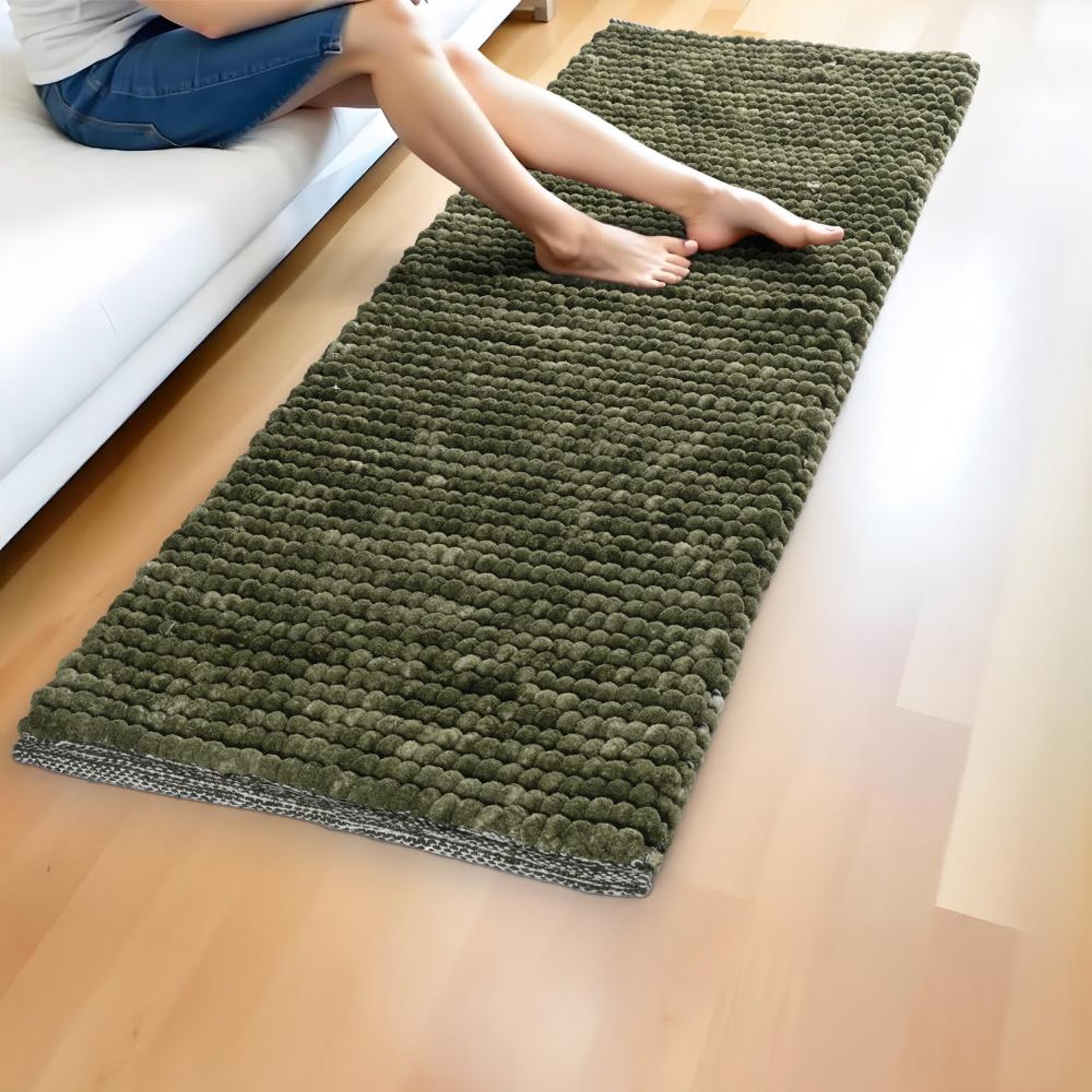 Popcorn Runner | 45x130cm | Soft & comfortable| Machine Washable | Chenille-Olive Green Popcorn Chenille, 130*45 cm, Olive Green