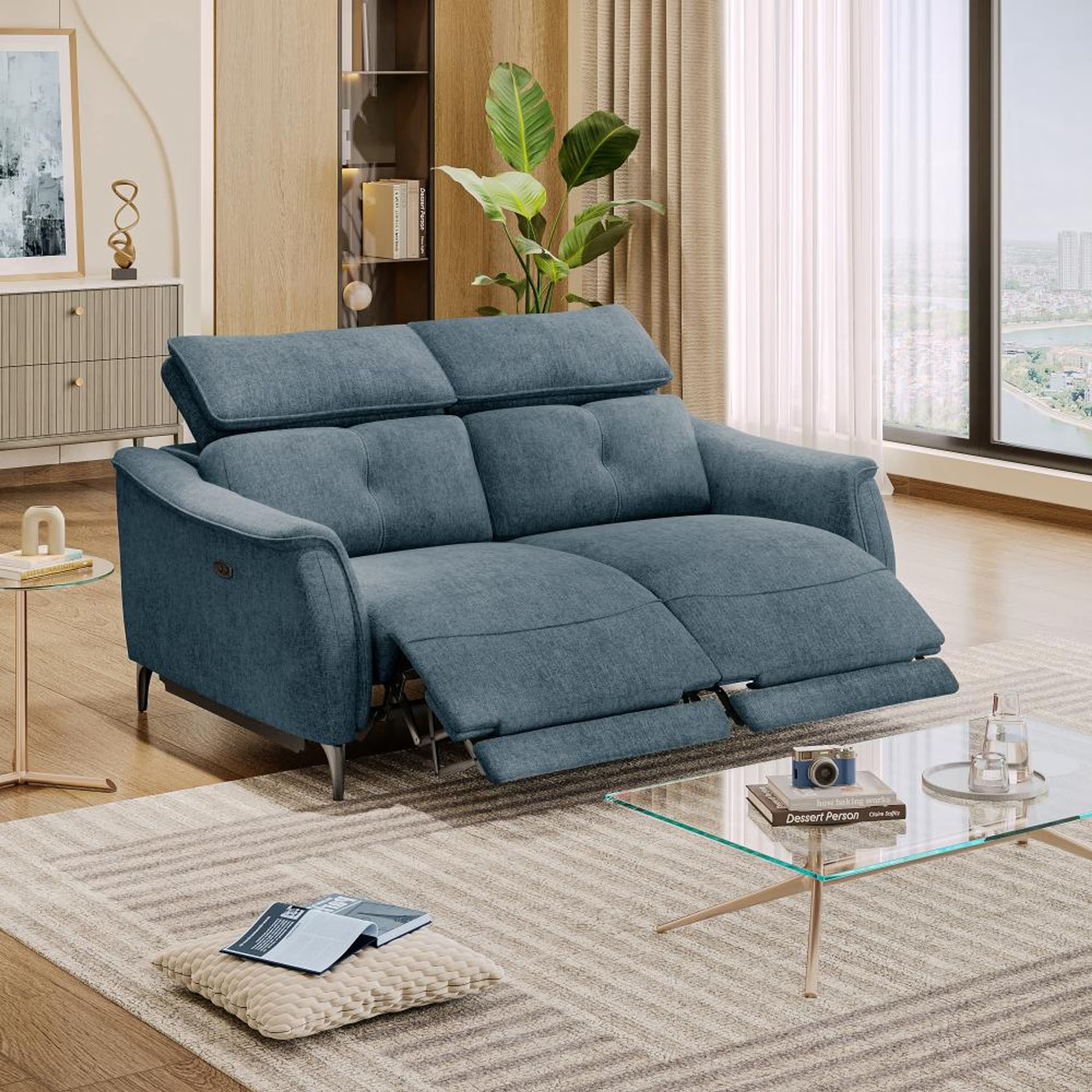 Wakefit Curacao Sofa With Motion - Two Seater Regular, With Motion, Two Seater, Blue
