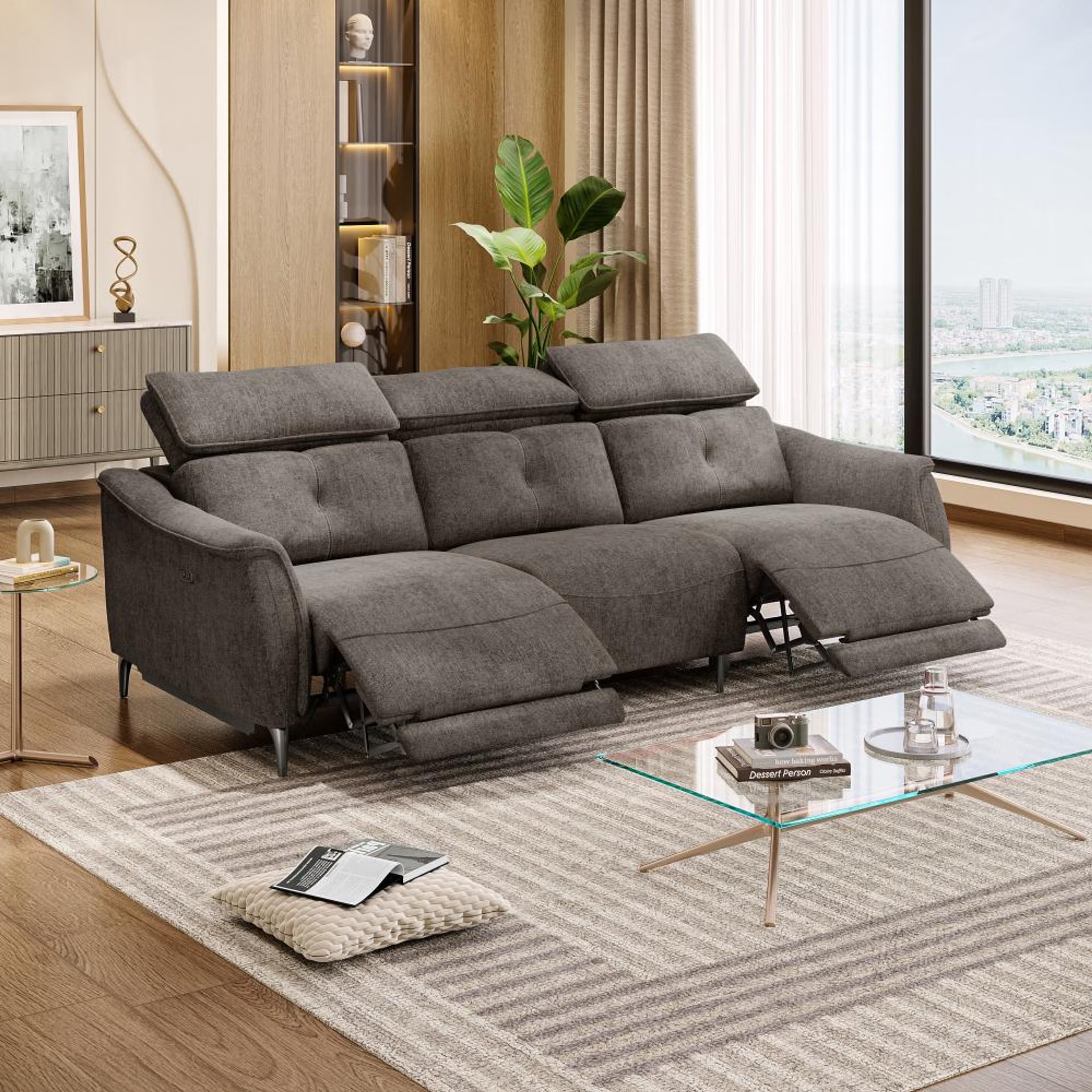 Home 28 Wakefit Curacao Sofa With Motion - Three Seater Regular, With Motion, Three Seater, Grey