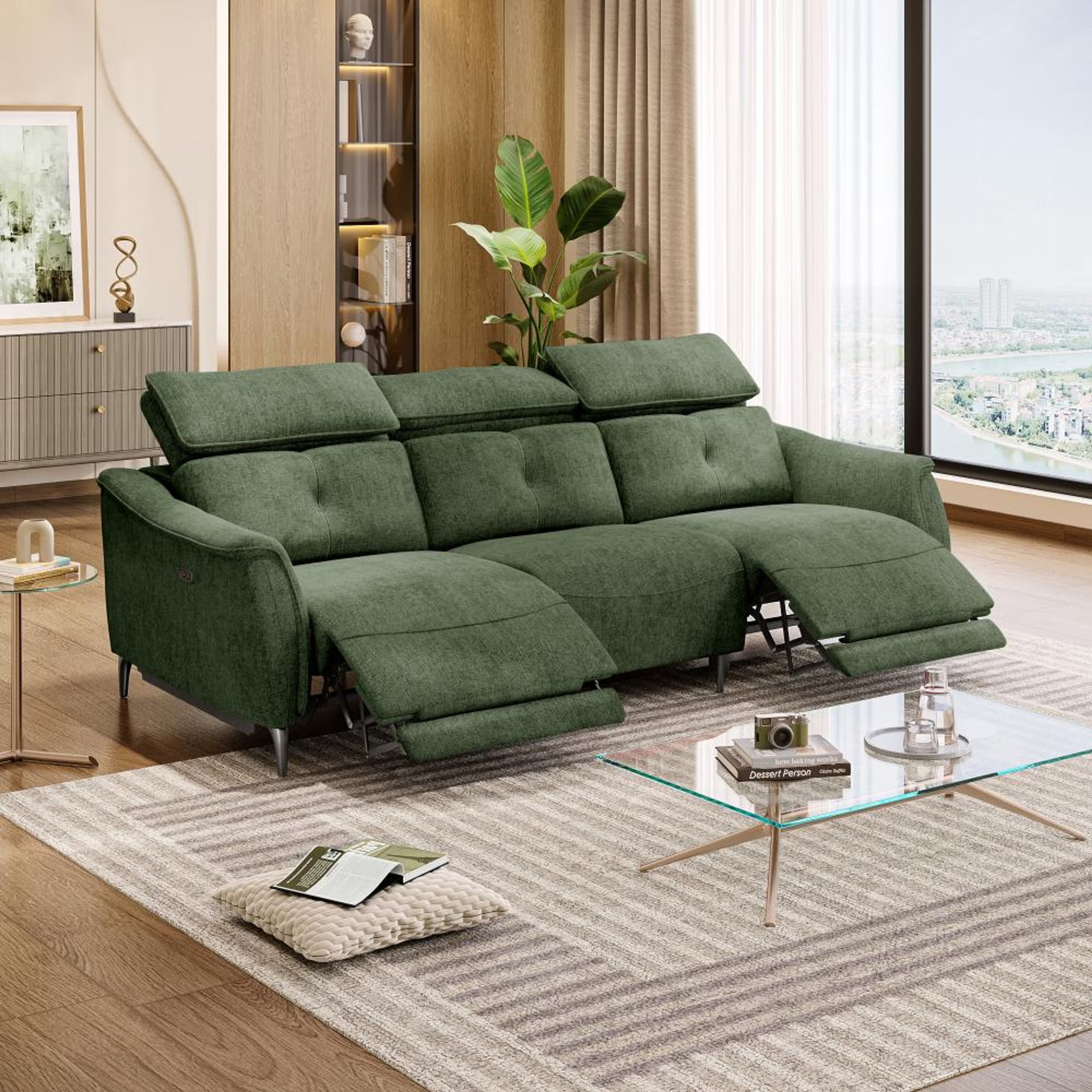 Wakefit Curacao Sofa With Motion - Three Seater Regular, With Motion, Three Seater, Green