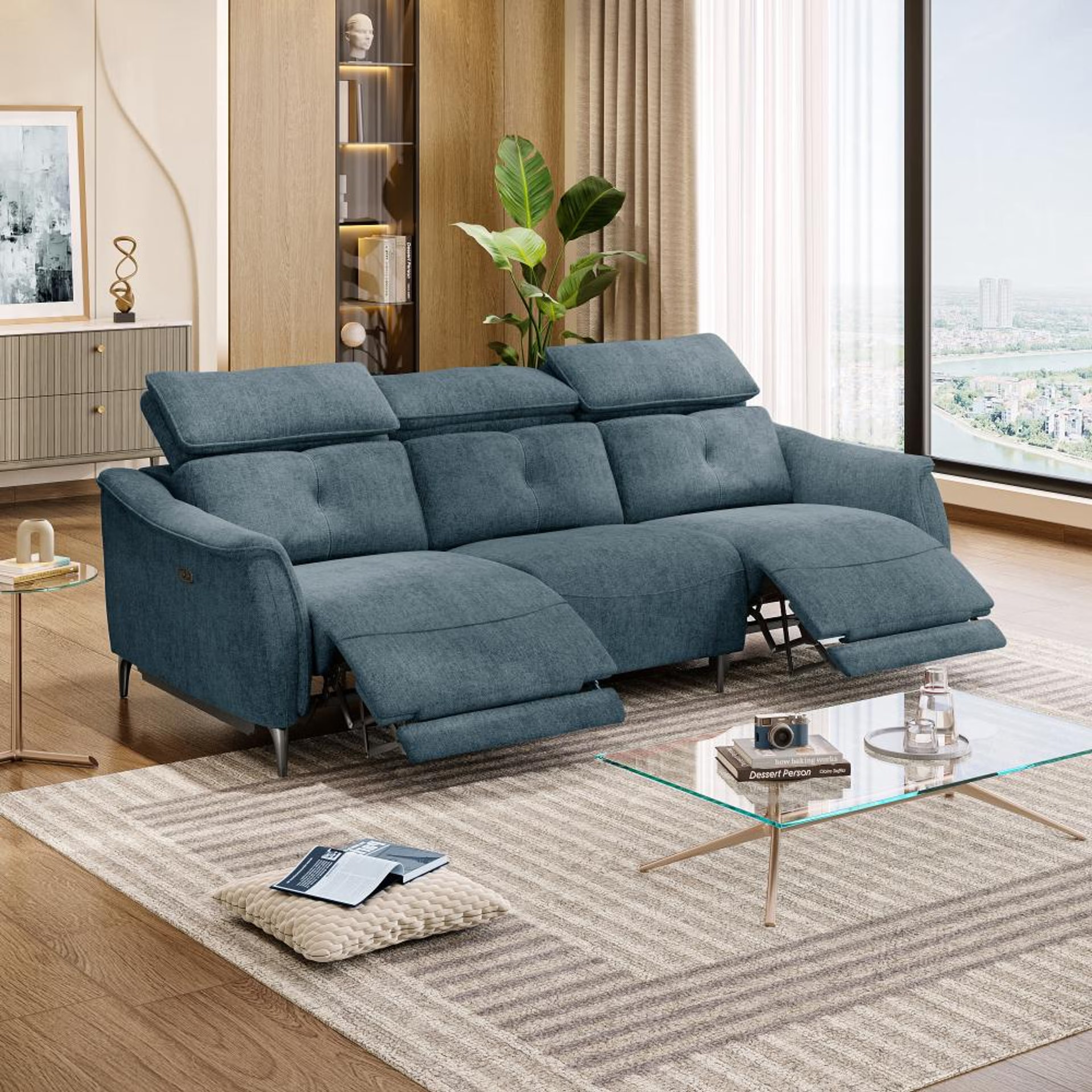 Wakefit Curacao Sofa With Motion - Three Seater Regular, With Motion, Three Seater, Blue
