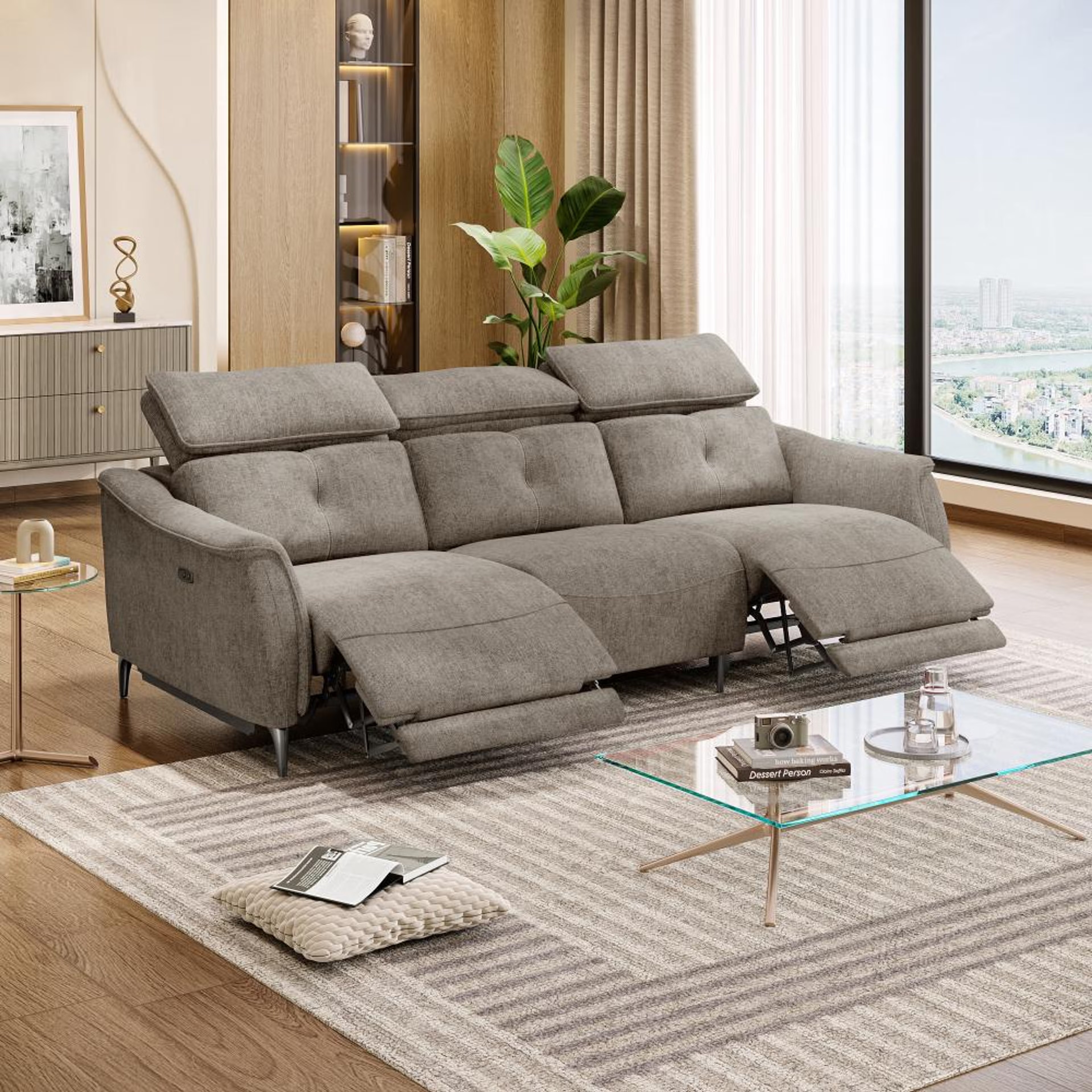 Home 44 Wakefit Curacao Sofa With Motion - Three Seater Regular, With Motion, Three Seater, Taupe